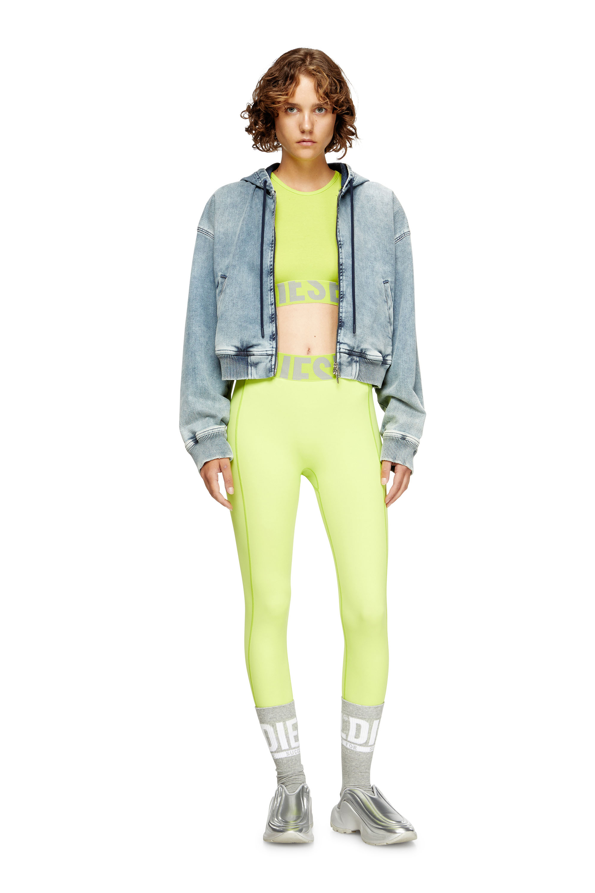 Diesel - ADA-D-POP, D&eacute;bardeur crop avec logo d&eacute;coup&eacute; Femme in Vert - 4