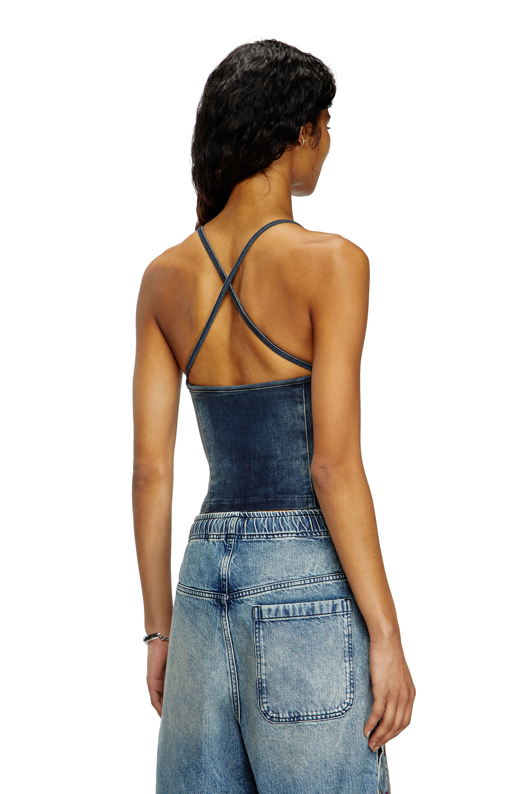 Diesel - DE-PILU-S, Top en denim bicolore stretch Femme in Bleu - 3