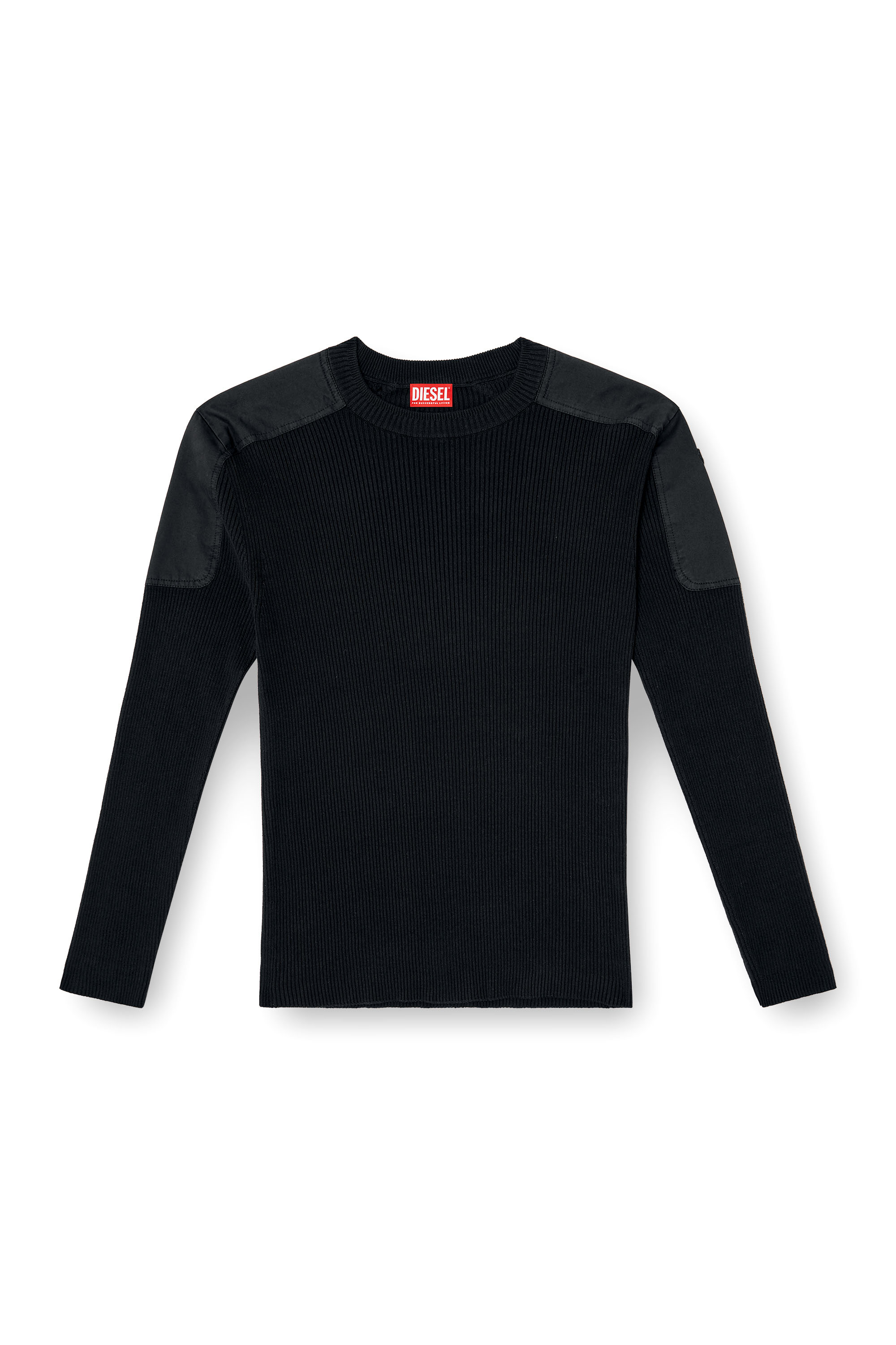 Diesel - K-MARTIN, Pull côtelé avec empiècements aux épaules Homme in Noir - 3