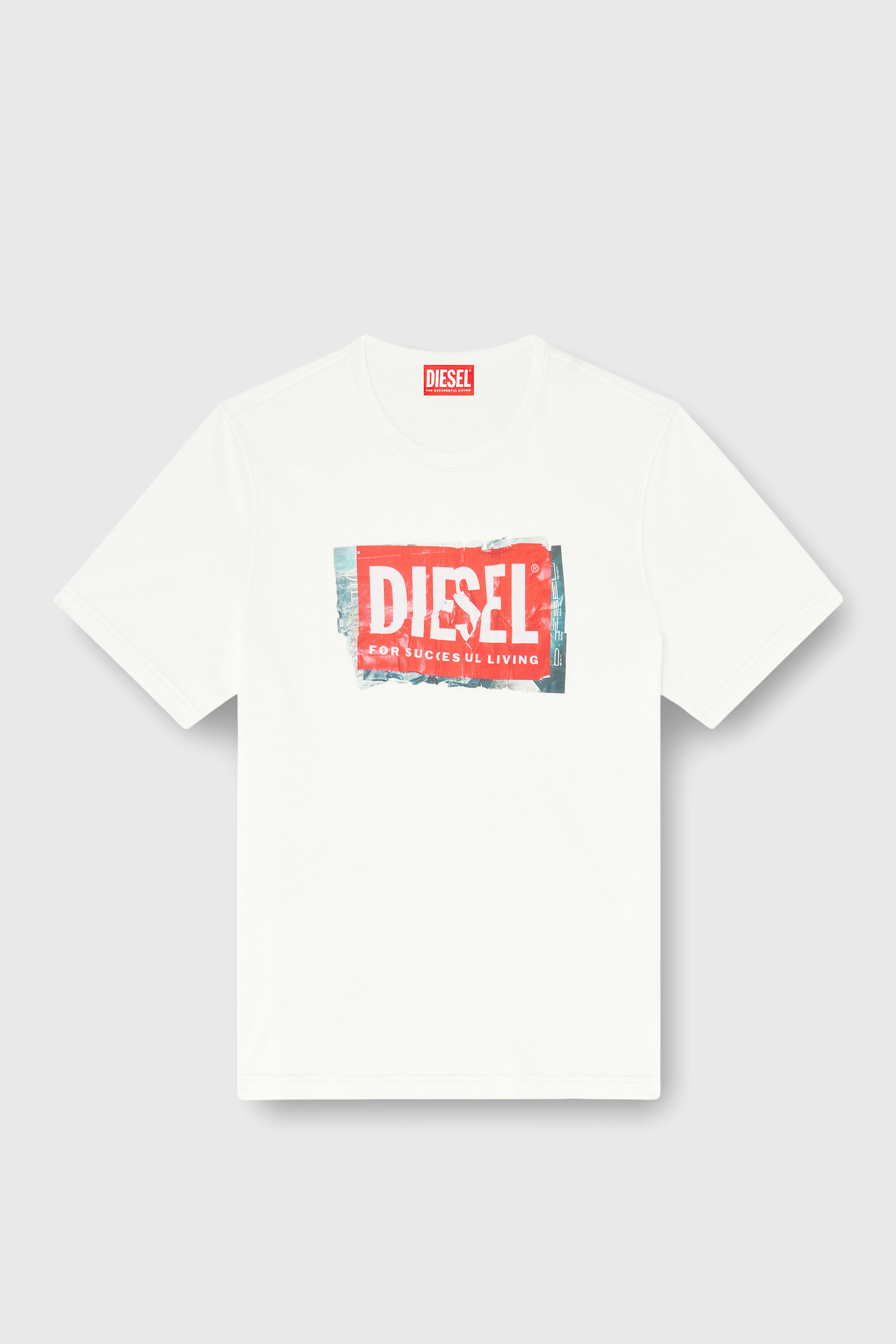 Diesel - T-ADJUST-Q6, T-shirt avec logo effet froiss&eacute; Homme in Blanc - 2