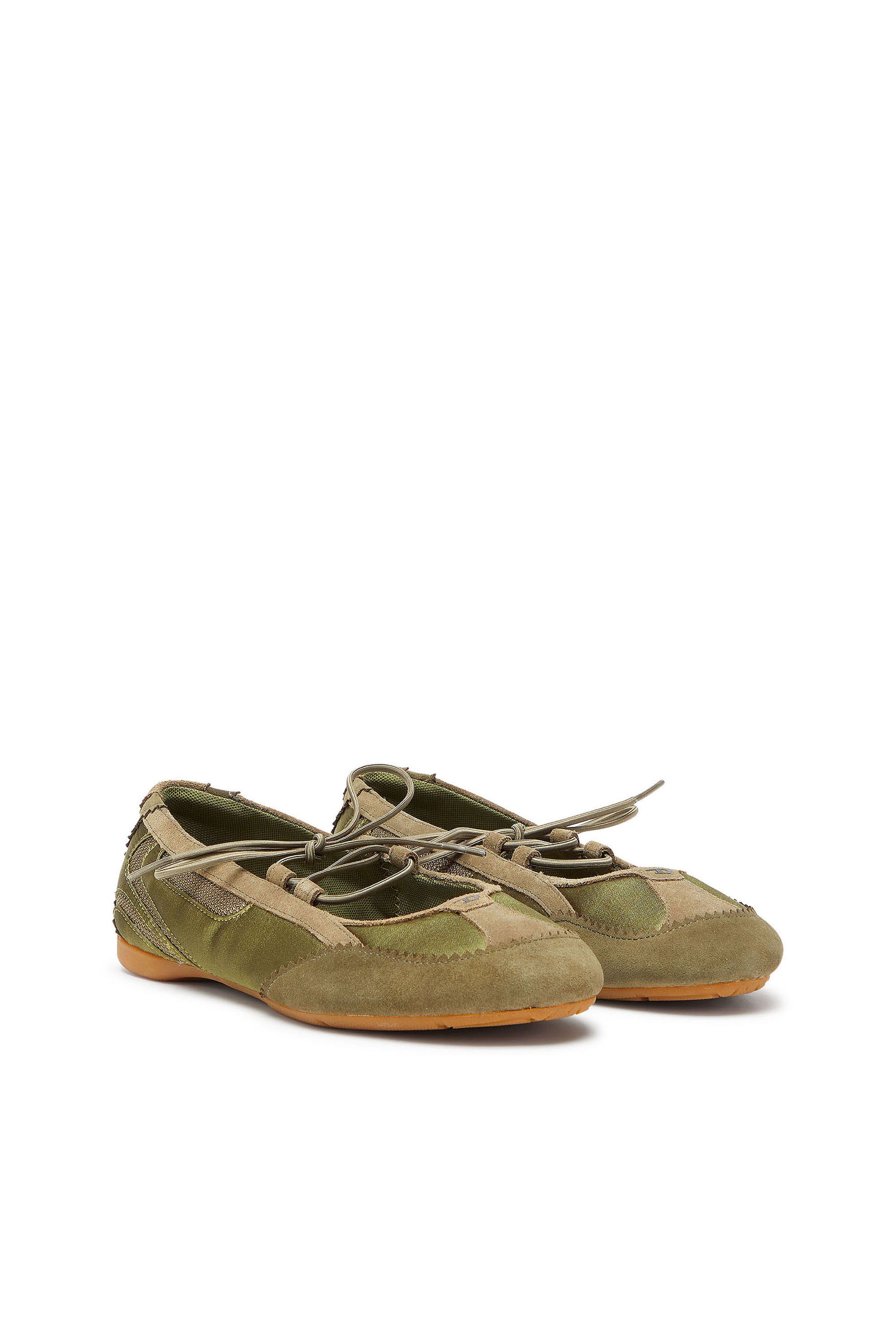 Diesel - D-MILE BALLERINA LACE UP II W, D-Mile - Ballerines &agrave; lacets en cuir et mesh Femme in Vert - 2