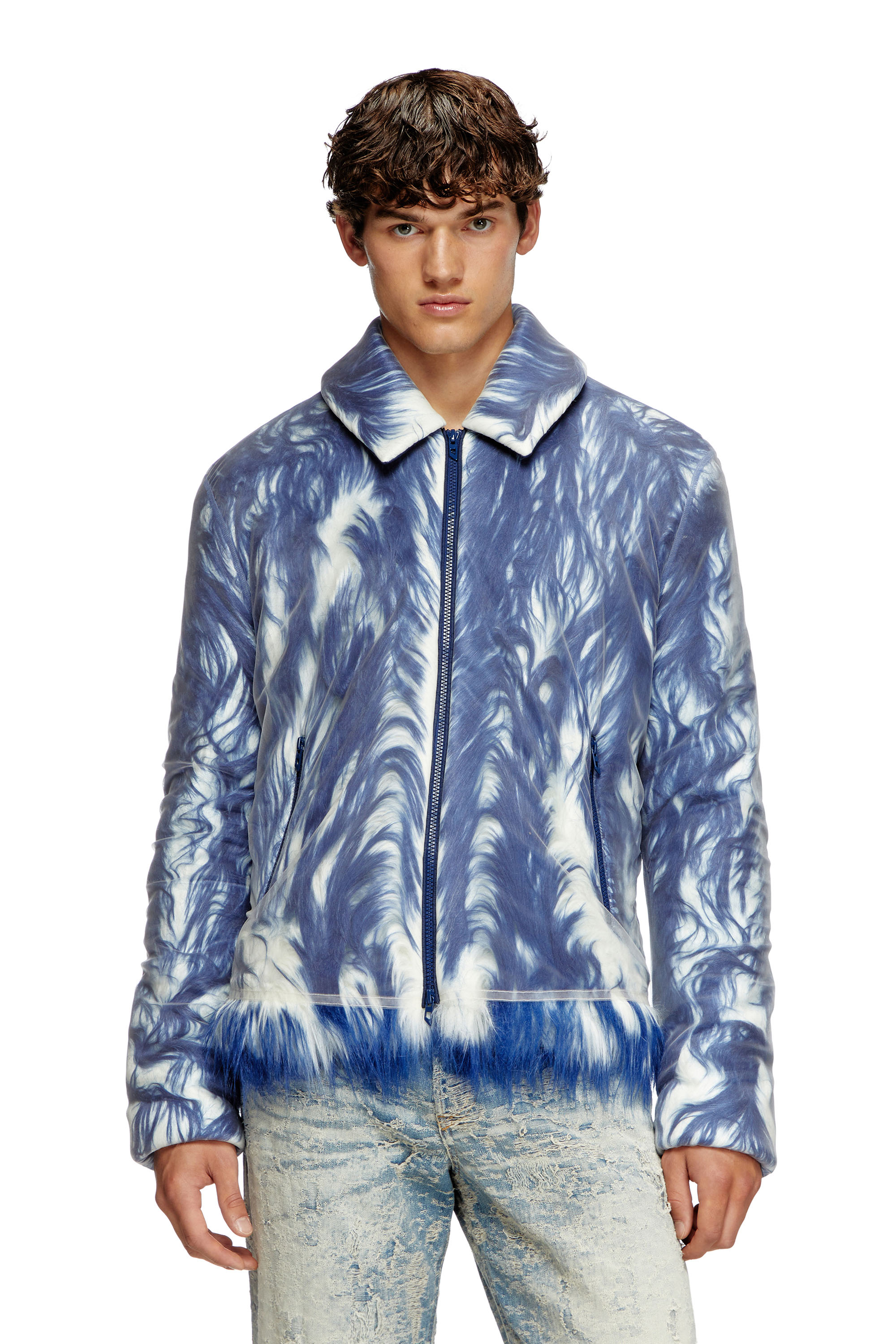 Diesel - W-WOUFY, Veste duveteuse avec superposition de tulle transparent Homme in Bleu - 1