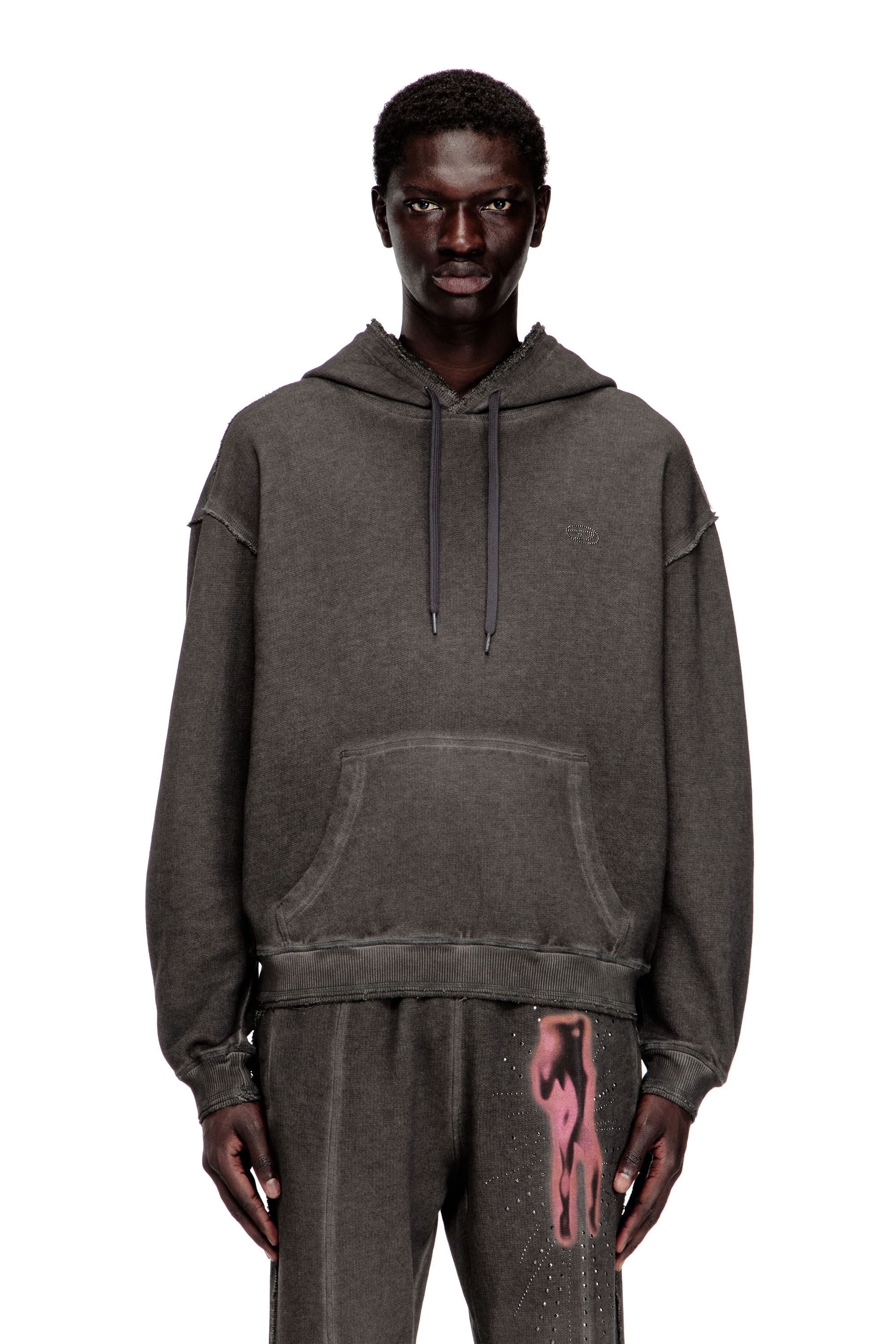 Diesel - S-QUINN-HOOD, Sweat &agrave; capuche avec imprim&eacute; et clous Homme in Gris - 3