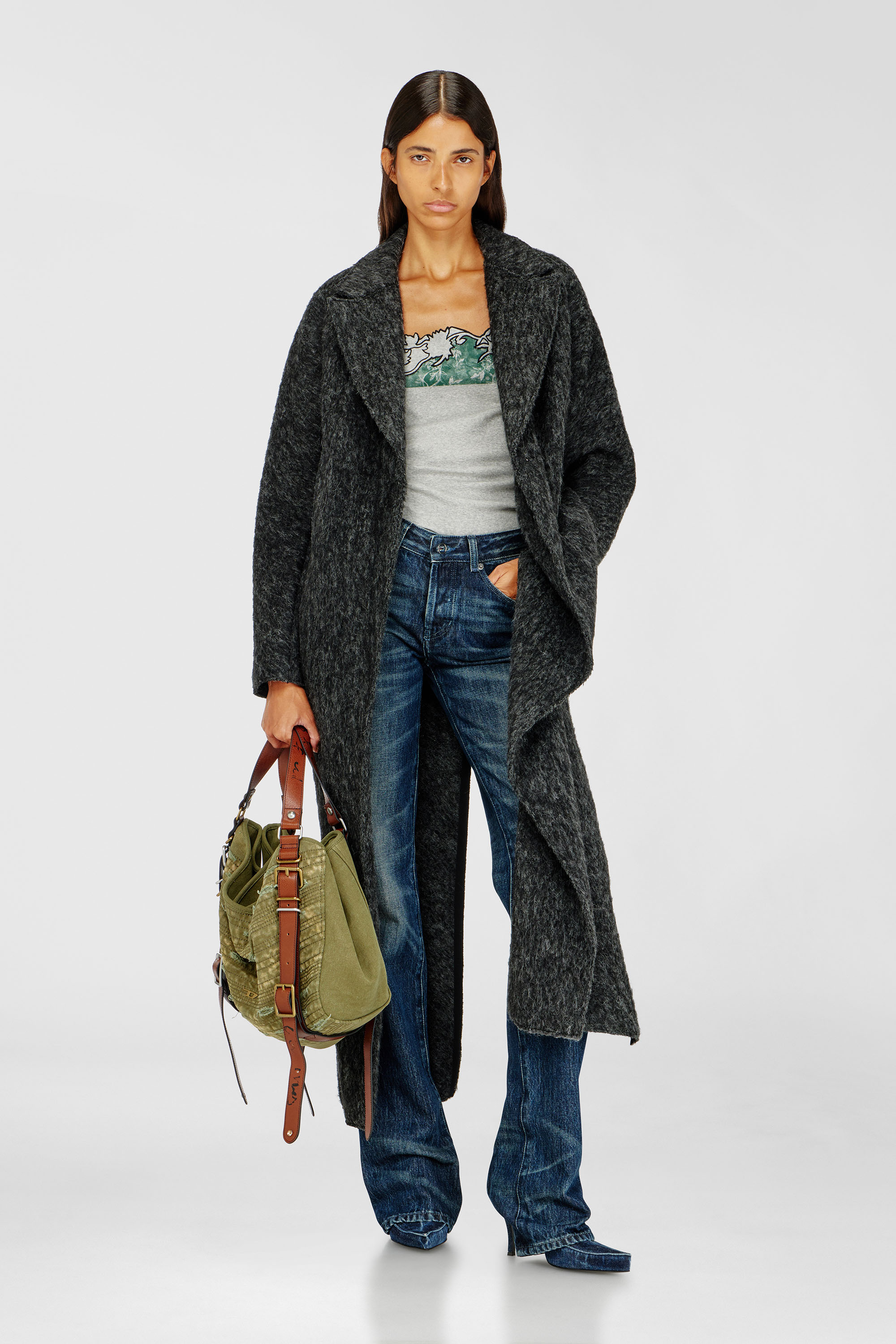 Diesel - W-SAYTA, Manteau long en laine et alpaga m&eacute;lang&eacute;s Femme in Gris - 1