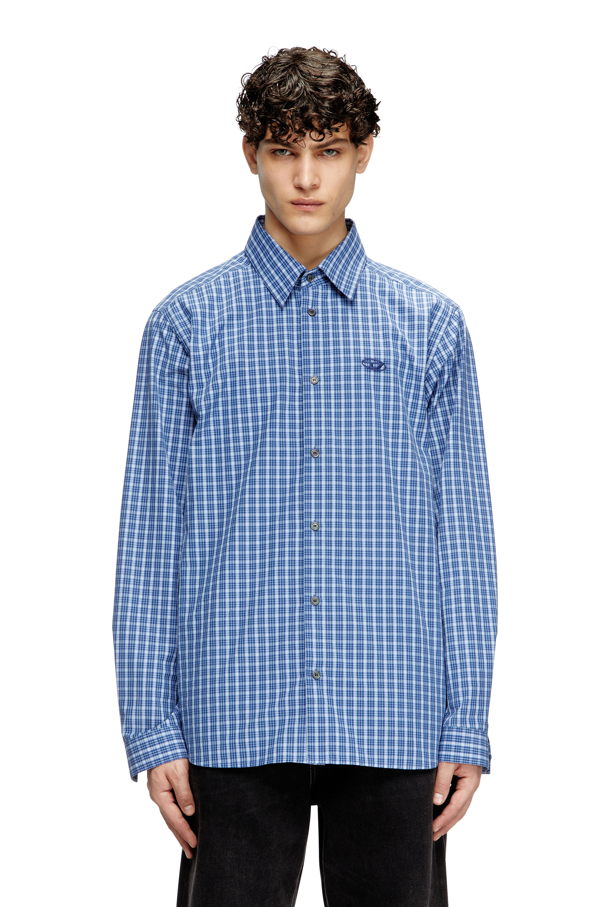 Diesel - S-SIMPLY-DLBV, Chemise à carreaux avec broderie Oval D Homme in Bleu - 1