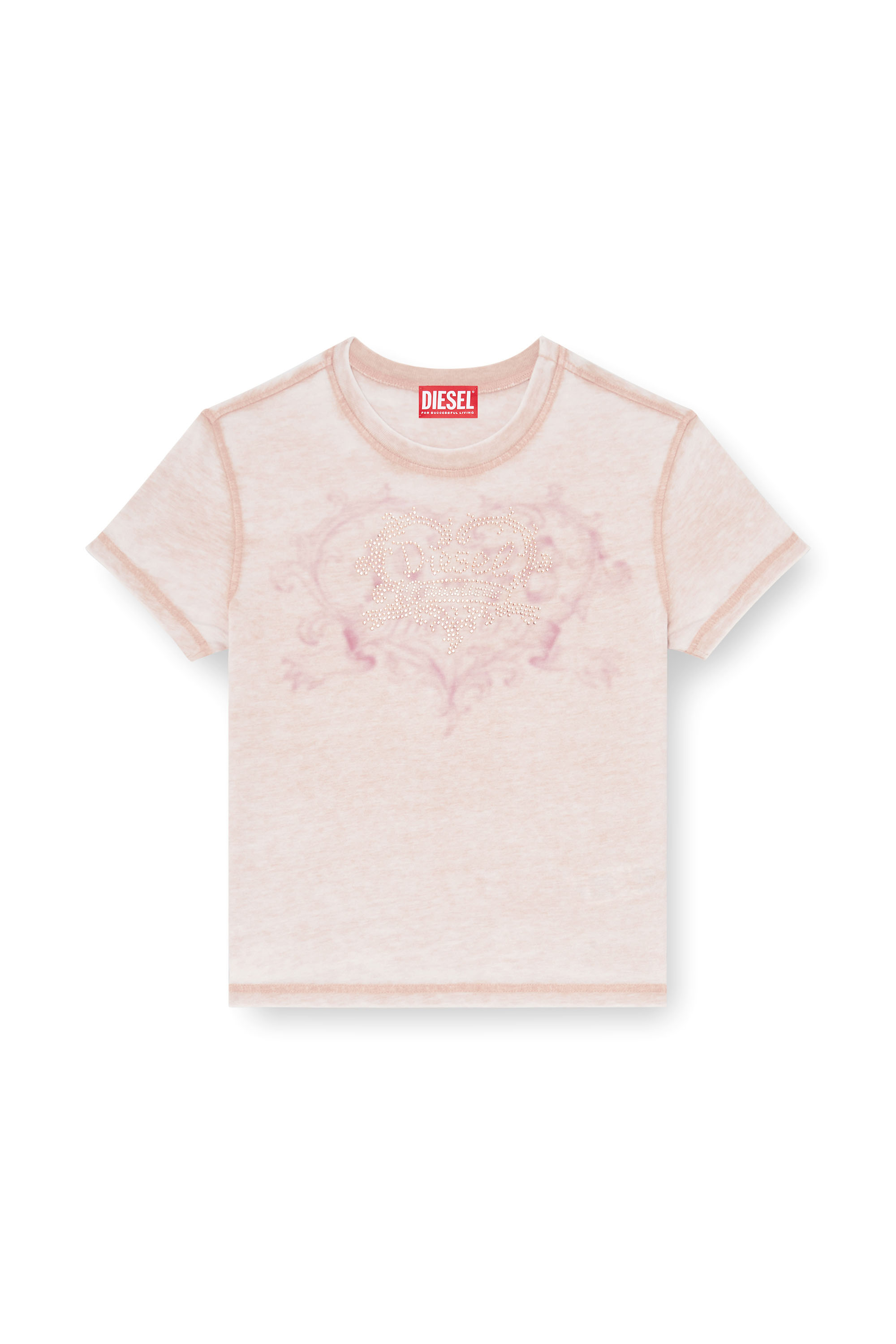 Diesel - T-ILA-AA1, T-shirt en jersey avec strass et burnout effect Femme in Rose - 2