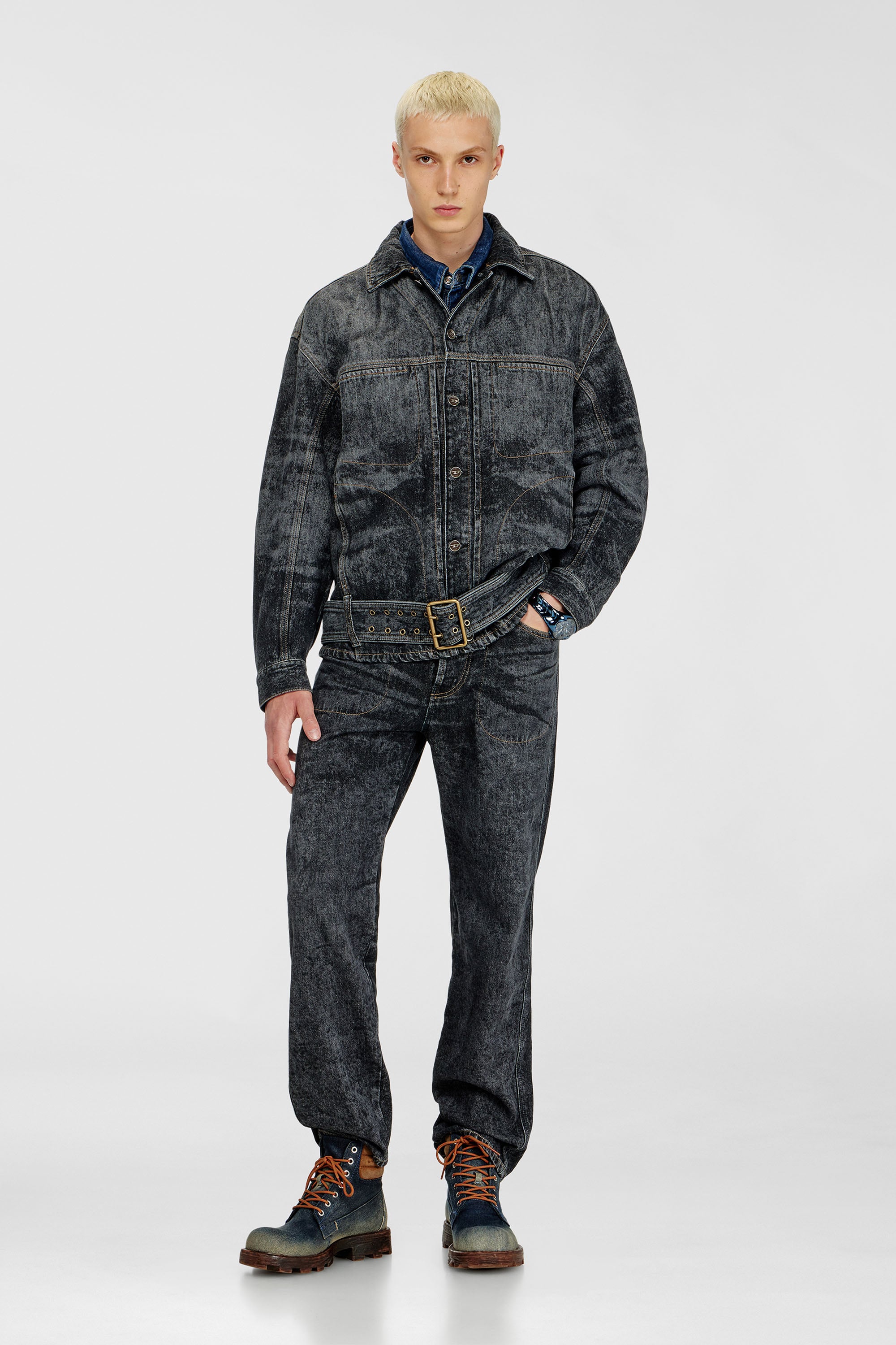Diesel - D-VALERO-S, Veste en jean inspir&eacute;e des motards Homme in Gris - 2