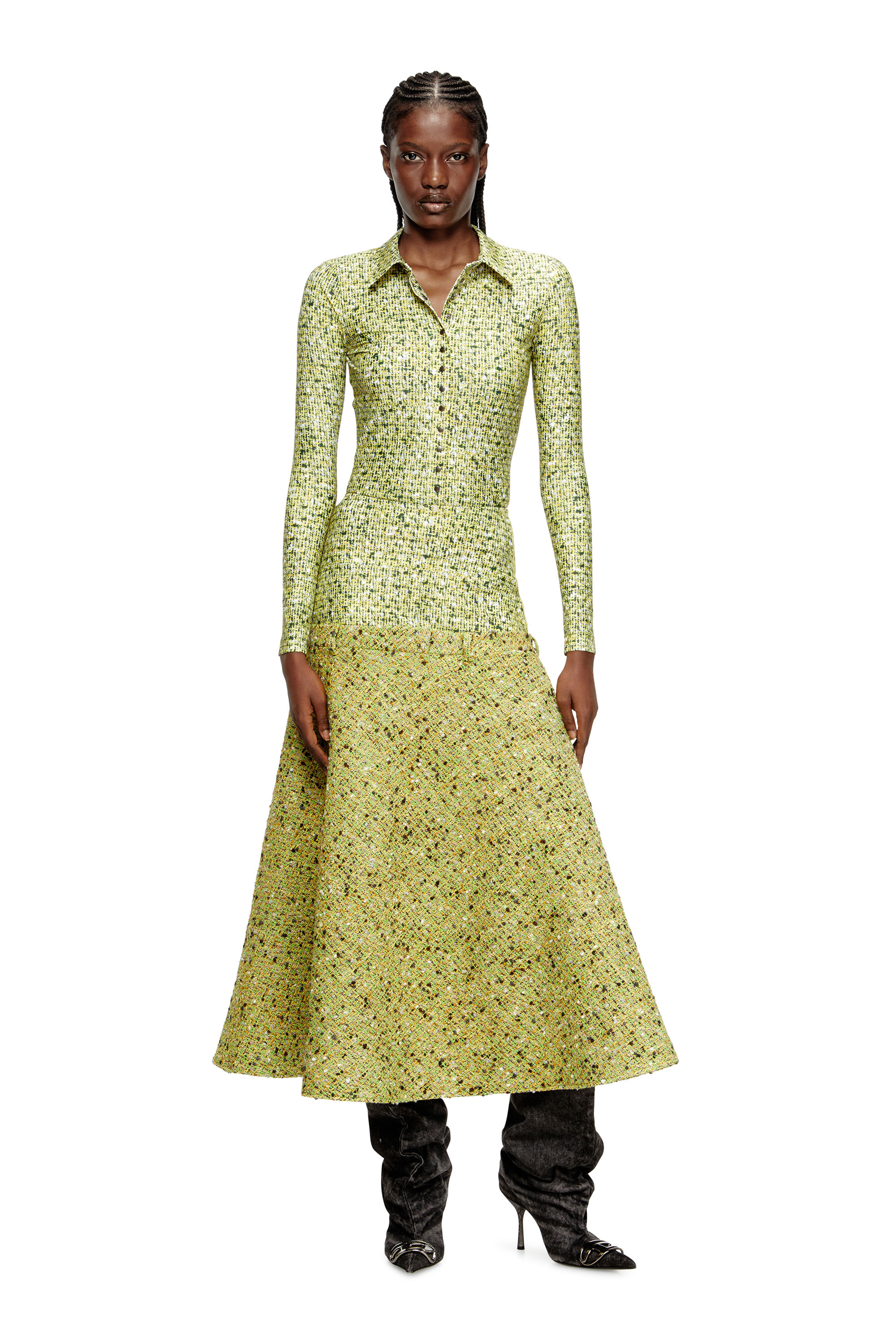 Diesel - C-ELAZ-BC, Chemise en tissu stretch avec imprimé bouclé Femme in Jaune - 1