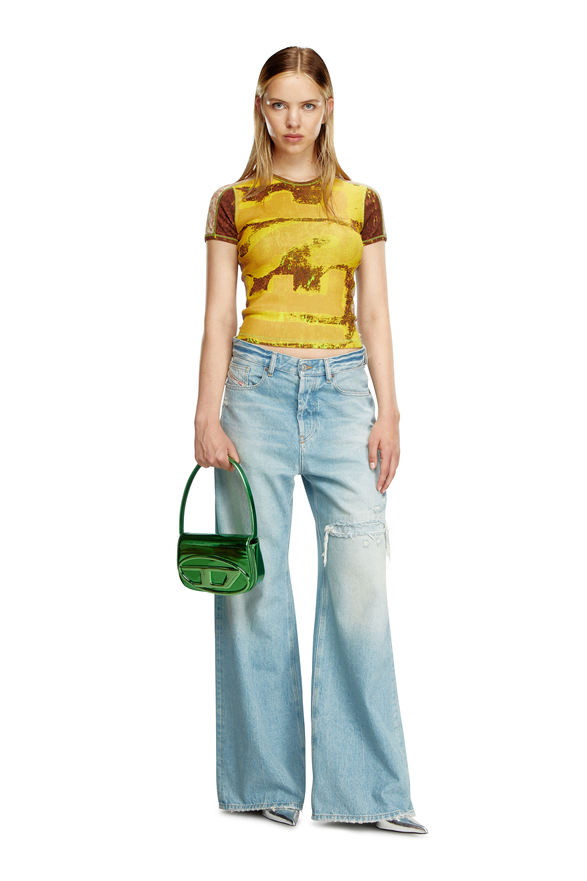 Diesel - 1DR, 1DR-Sac iconique &agrave; bandouli&egrave;re en cuir effet miroir Femme in Vert - 1