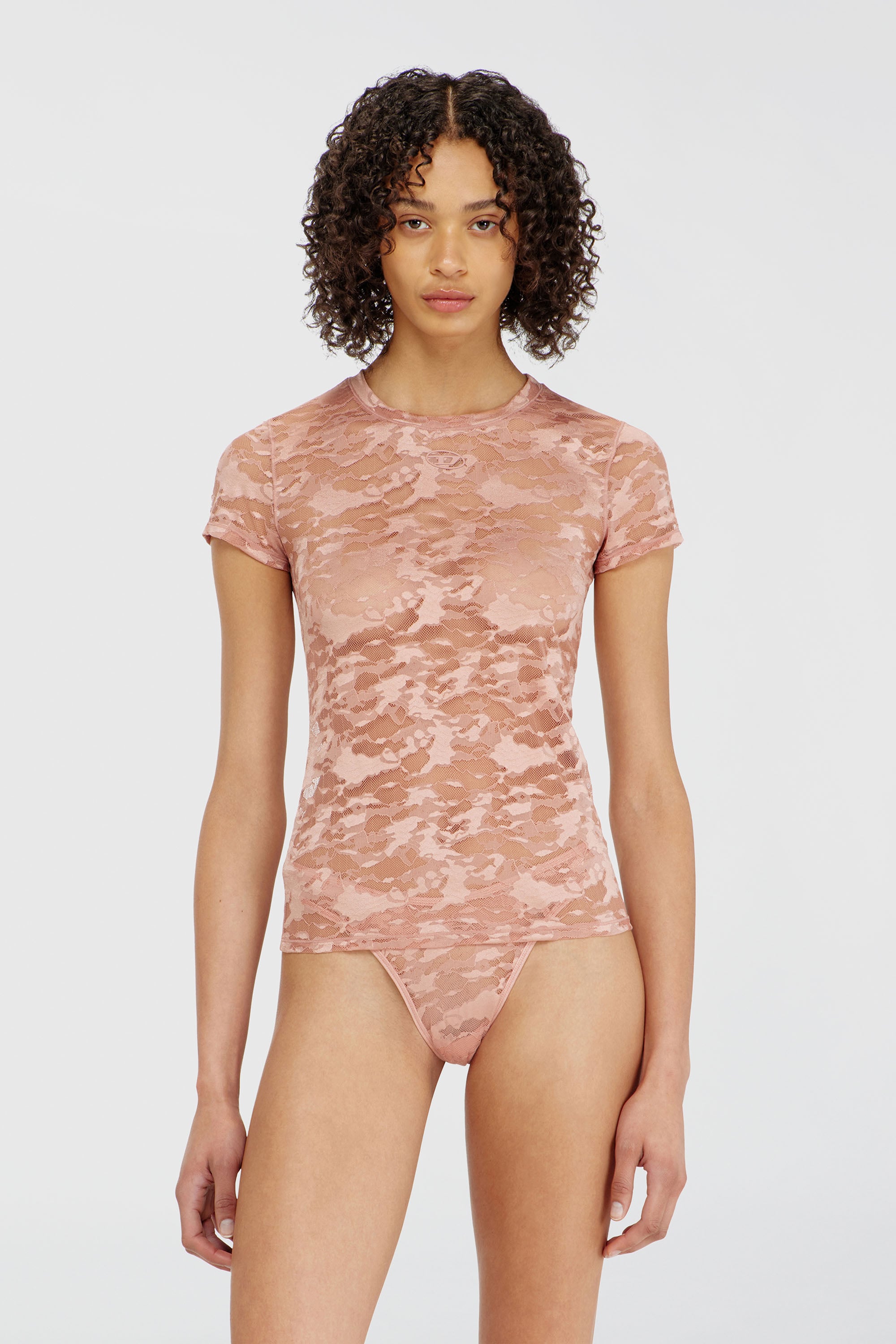 Diesel - KASIA-UTLT, T-shirt en dentelle camouflage Femme in Rose - 1