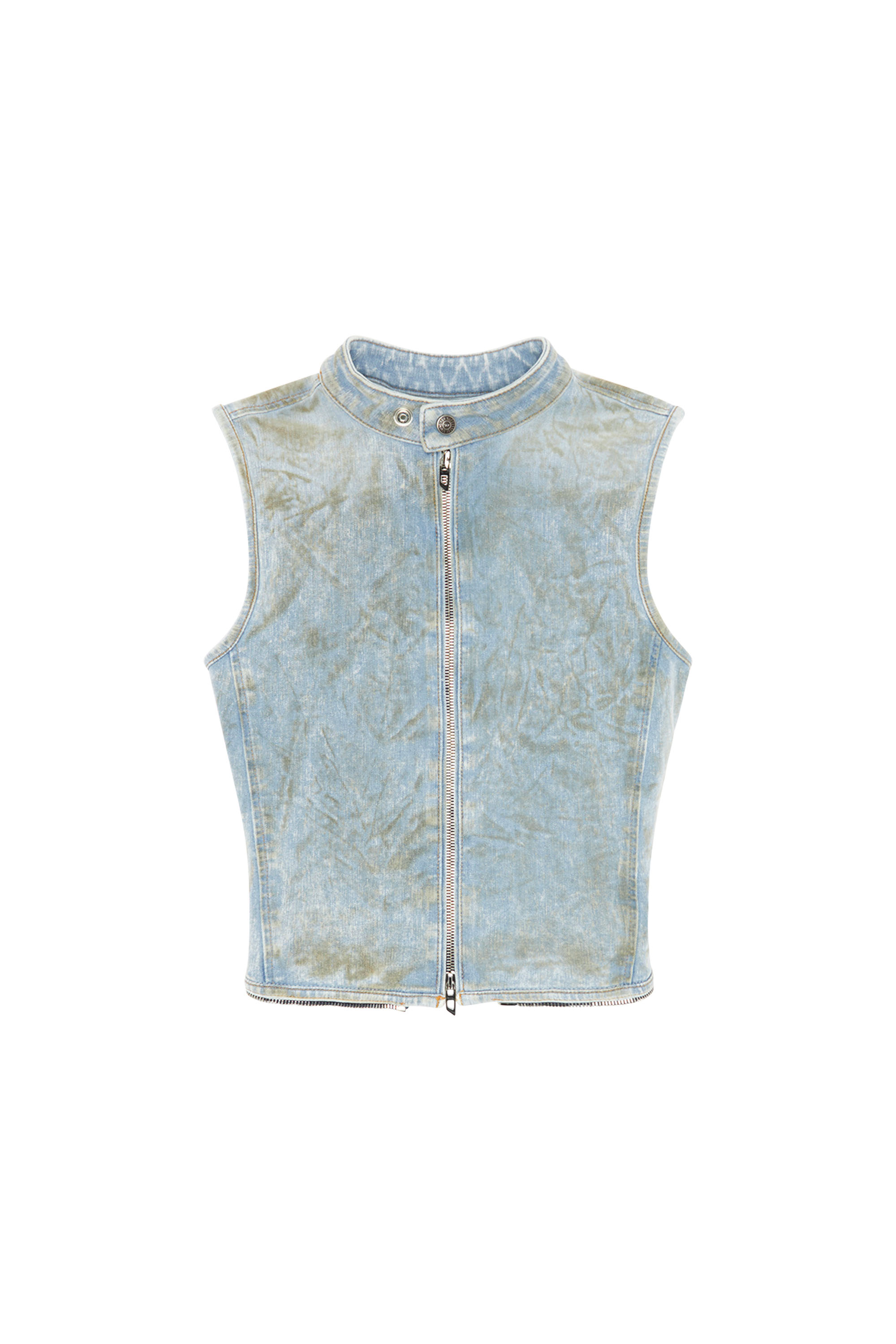 Diesel - DE-NATA-FSE, Top en denim seconde peau avec détails biker Femme in Bleu - 3