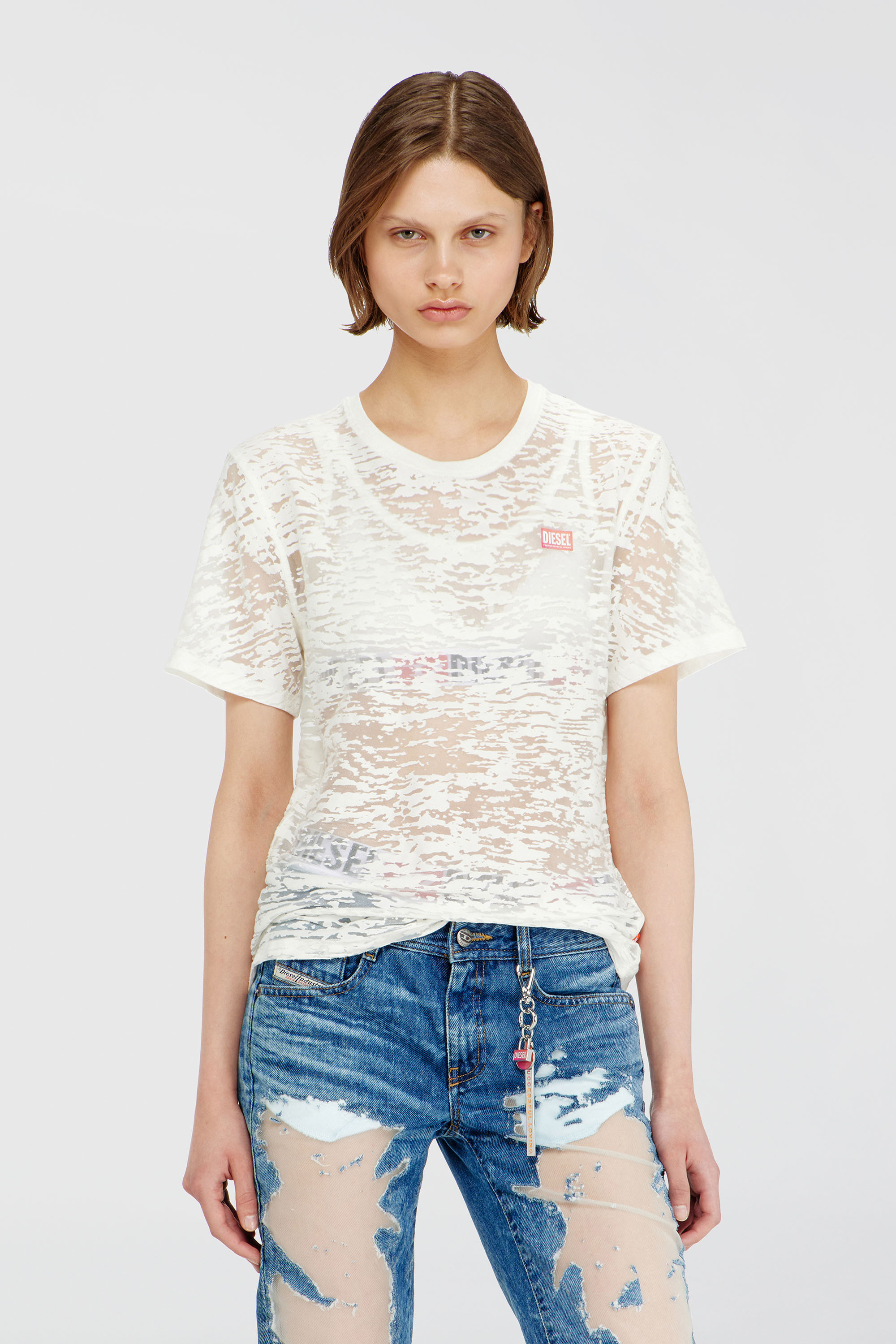 Diesel - PR-T-NOTS-MATI-R, T-shirt en jersey all-over devor&eacute; Mixte in Blanc - 1