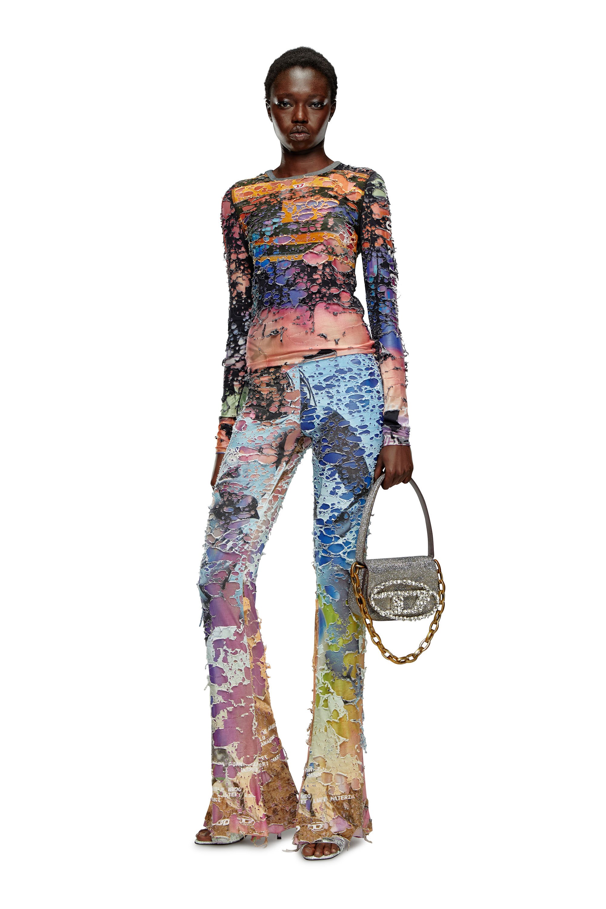 Diesel - 1DR, Woman 1DR-Iconic shoulder bag in camo lurex in Multicolor - Image 6