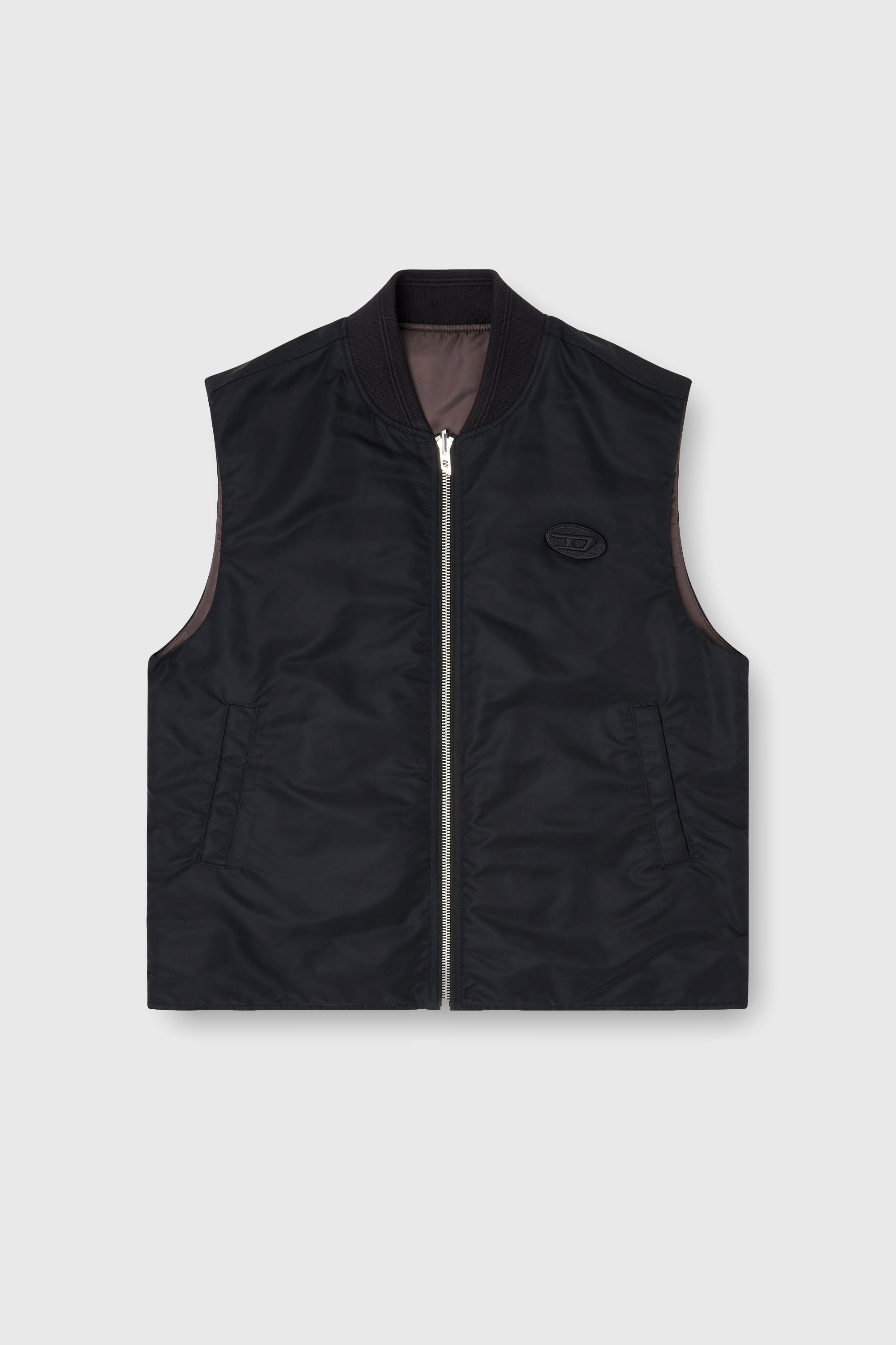 Diesel - W-TYPE-D1-SL, Gilet matelass&eacute; en satin avec broderie Oval D Homme in Noir - 2