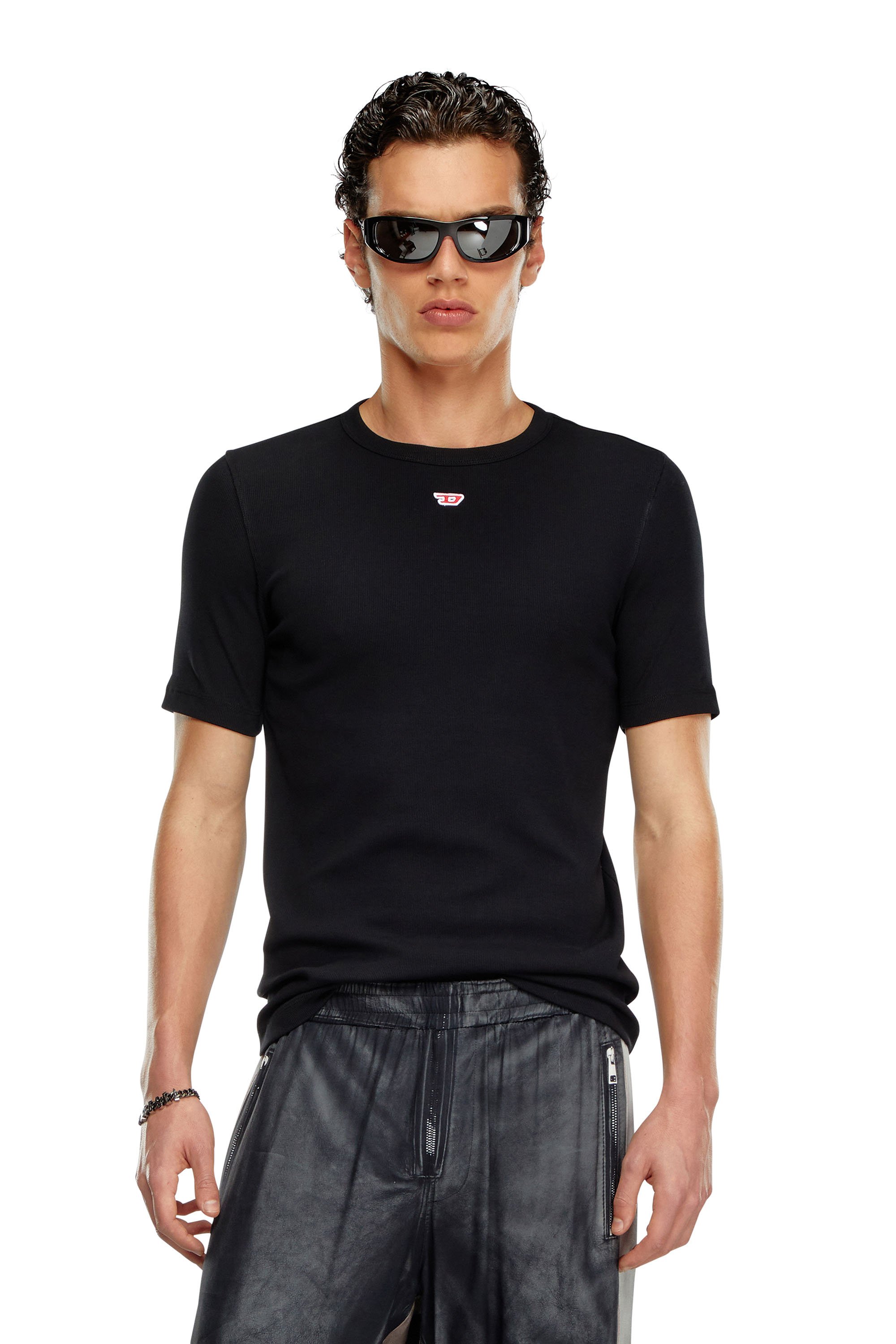 Diesel - D-RIBBER-N, Man T-shirt with D patch in Black - Image 1