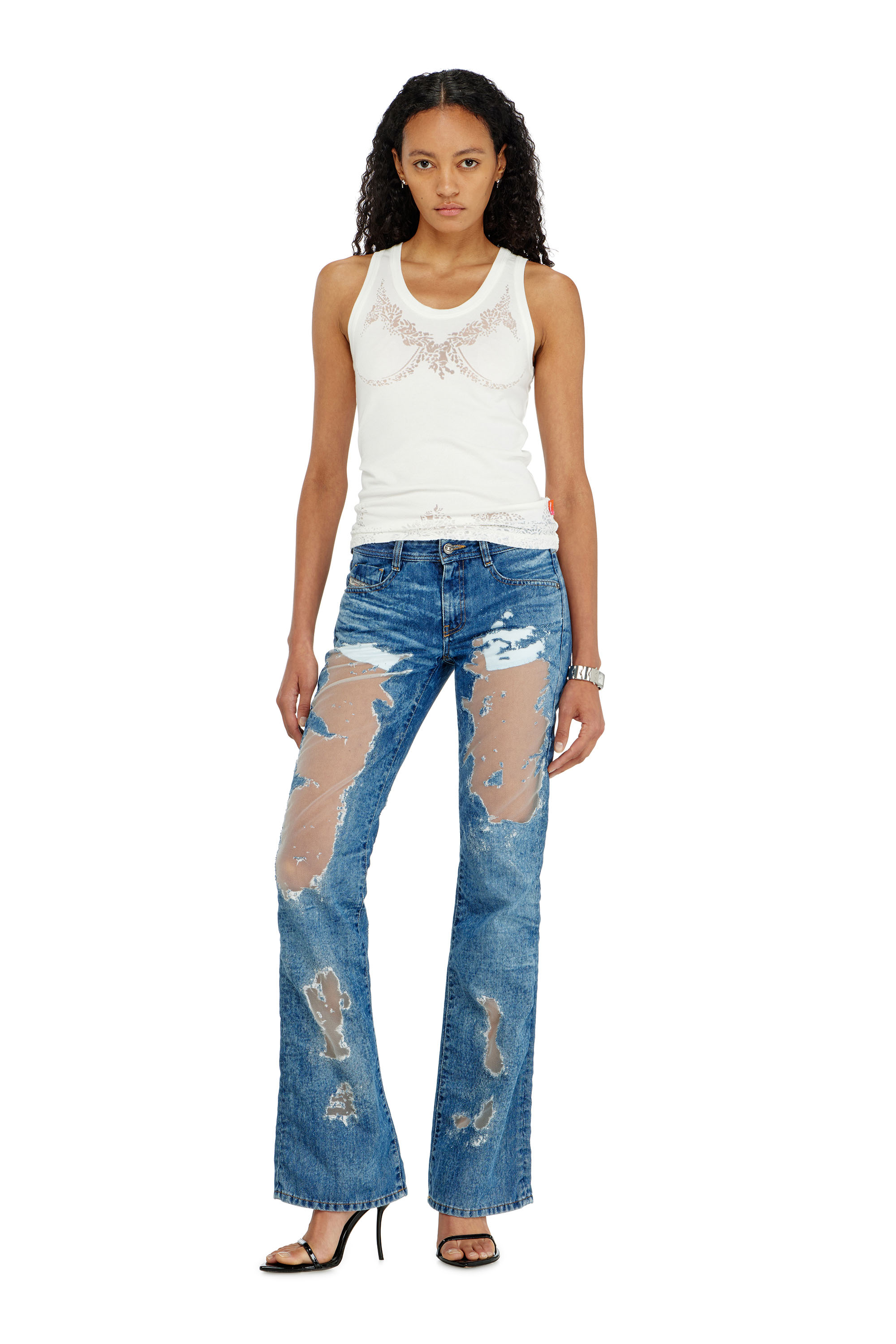 Diesel - PR-T-ANKI-LACE-R, D&eacute;bardeur effet dentelle d&eacute;vor&eacute; Femme in Blanc - 1