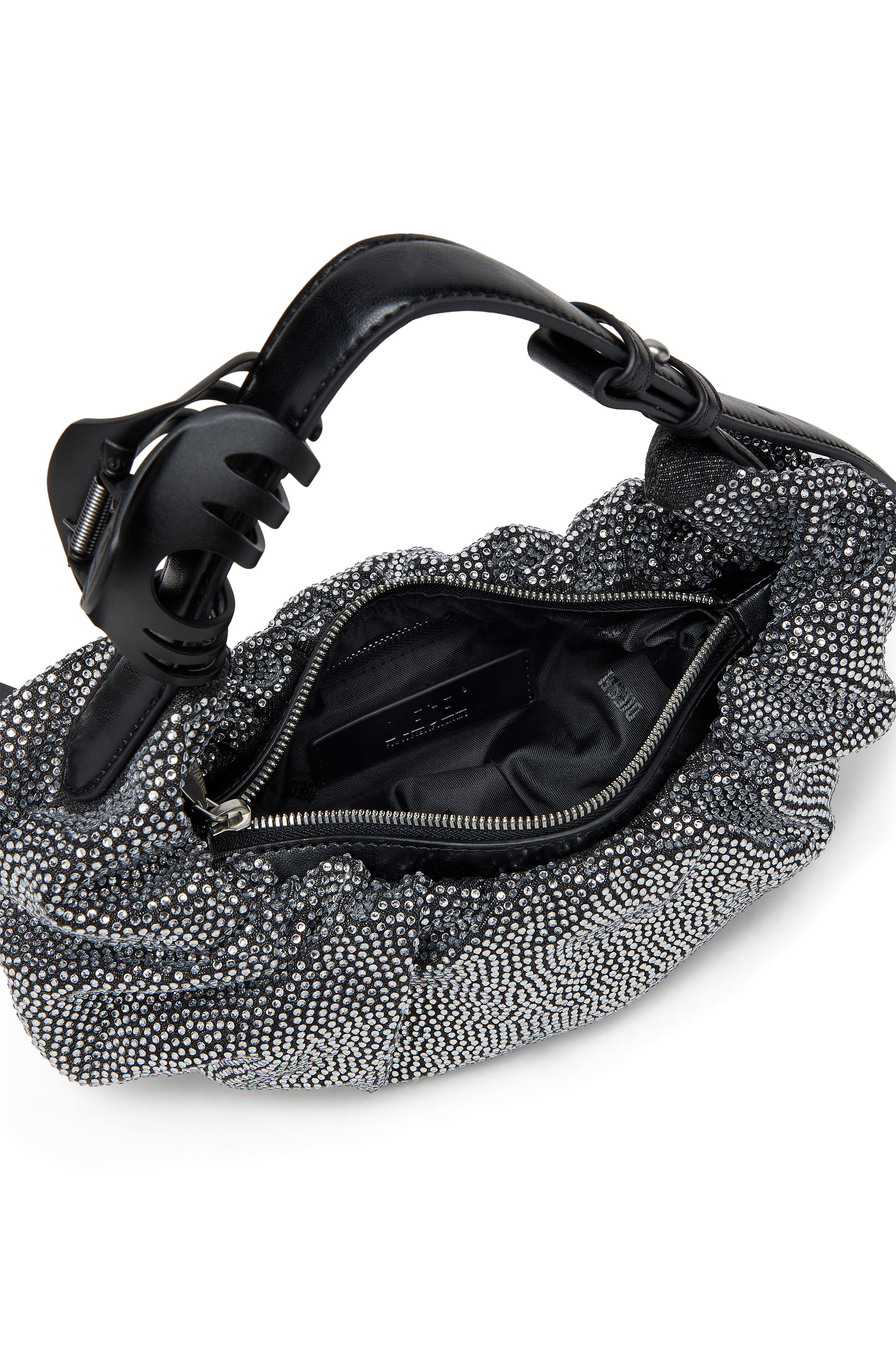 Diesel - GRAB-D HOBO S, Petit sac hobo froissé en denim à cristaux Femme in Noir - 4