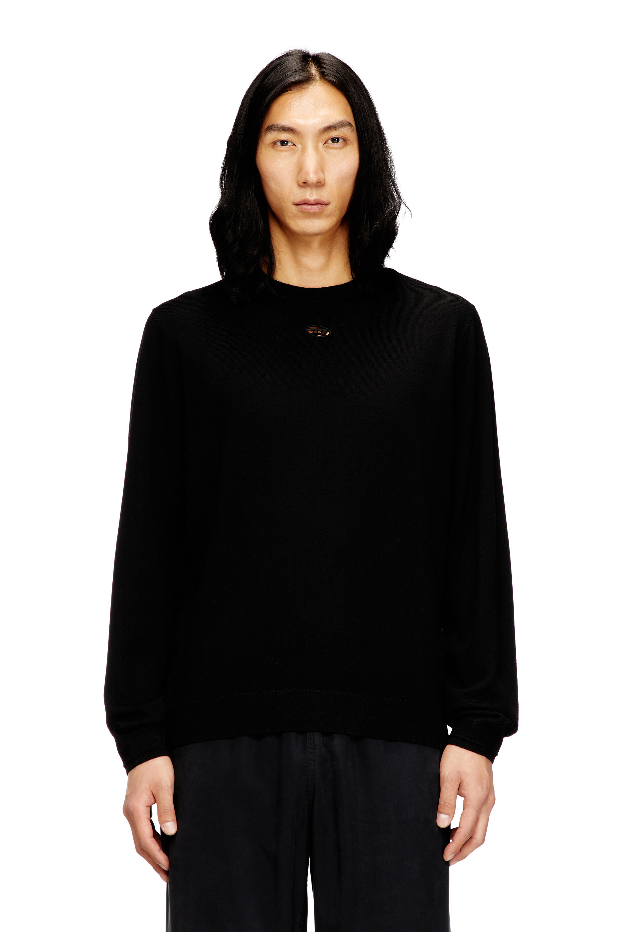 Diesel - K-VALIAM, Pull en laine avec logo cut-out Homme in Noir - 1