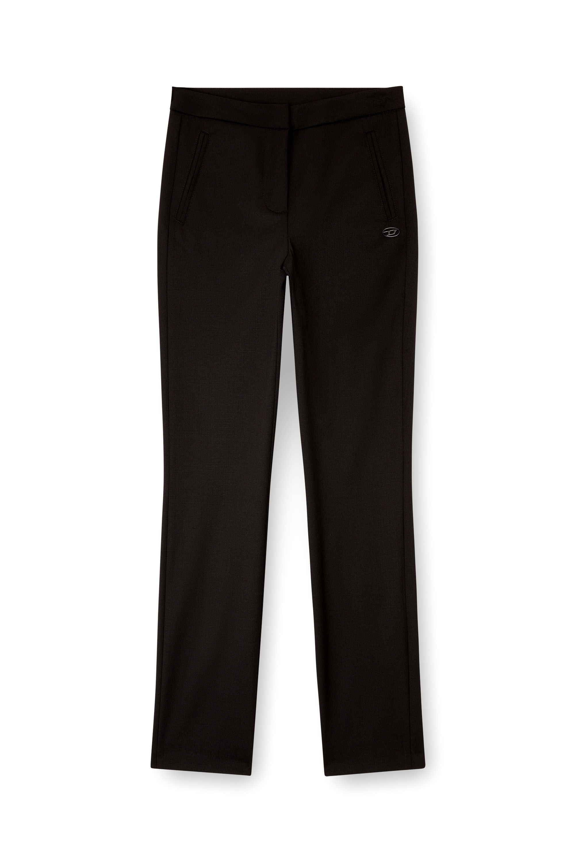 Diesel - P-LACER-R2, Pantalon en mélange de laine avec poches passepoilées Femme in Noir - 3
