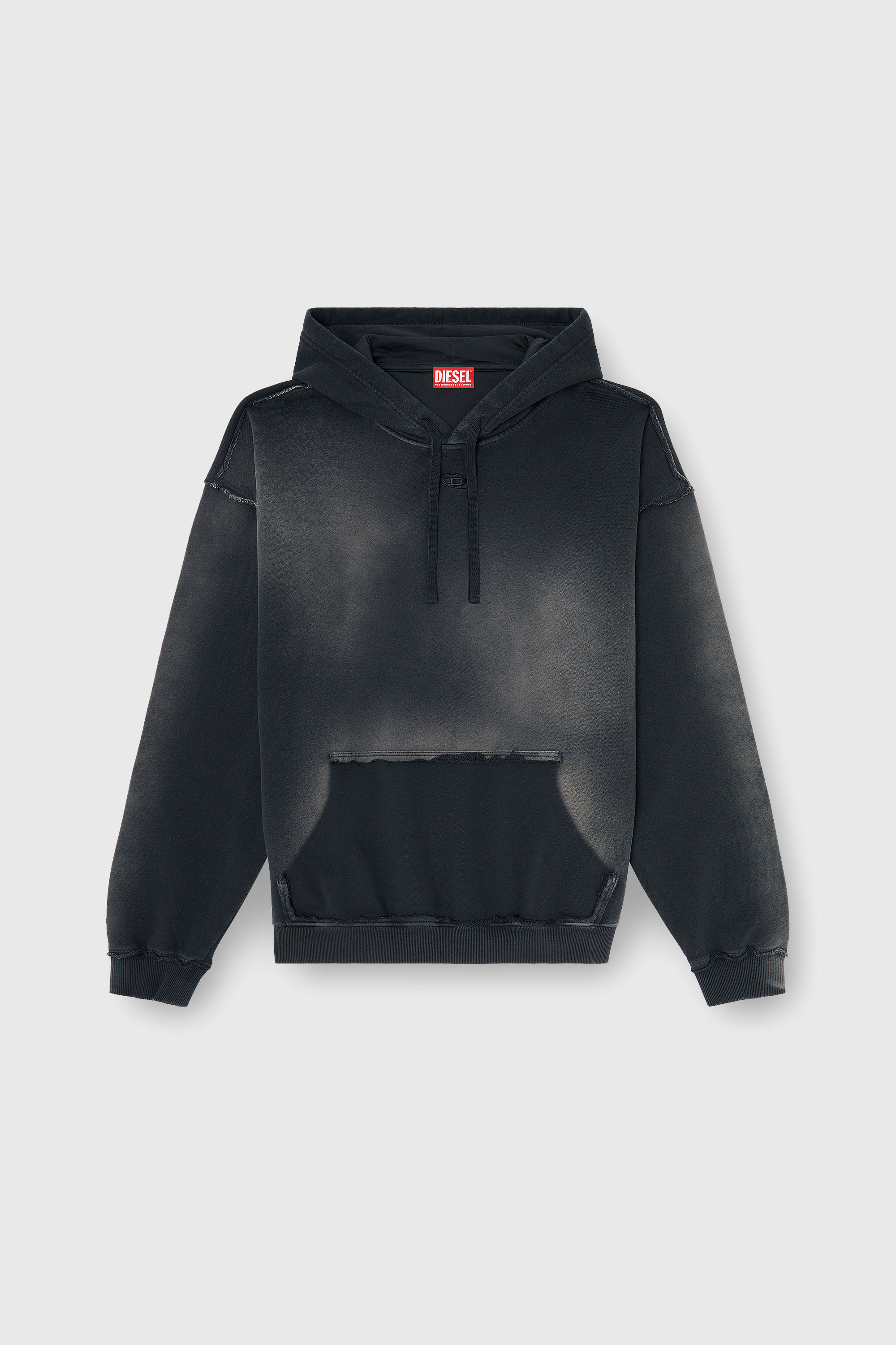 Diesel - S-POCK-HOOD, Sweat &agrave; capuche en coton d&eacute;lav&eacute; avec d&eacute;tails effiloch&eacute;s Homme in Polychrome - 2