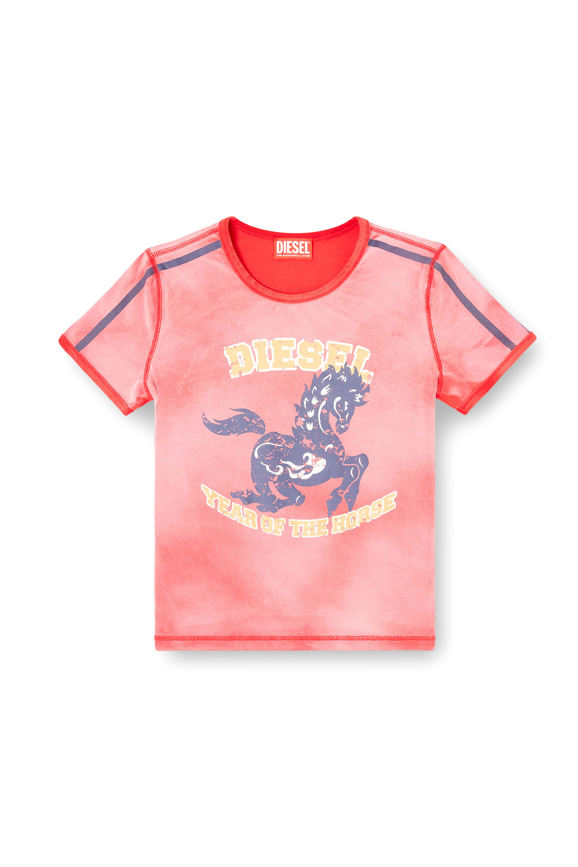 Diesel - CL-T-UNCUTIE-HORSE, T-shirt en coton stretch avec imprim&eacute; graphique cheval Femme in Rouge - 3