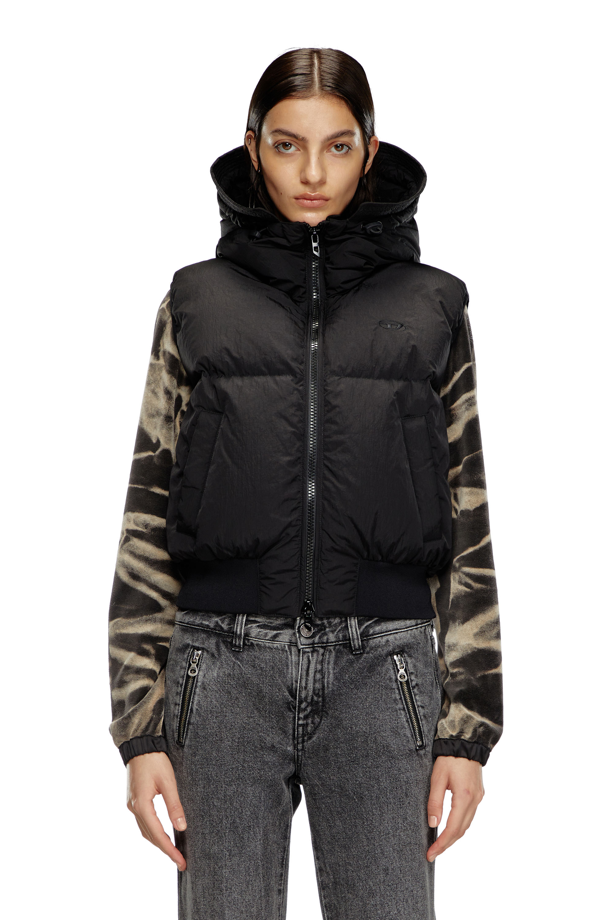 W-PEYT-SSL-NEW-P1, Noir Diesel - W-PEYT-SSL-NEW-P1, Gilet sans manches à capuche en nylon froissé Femme in Noir - 3