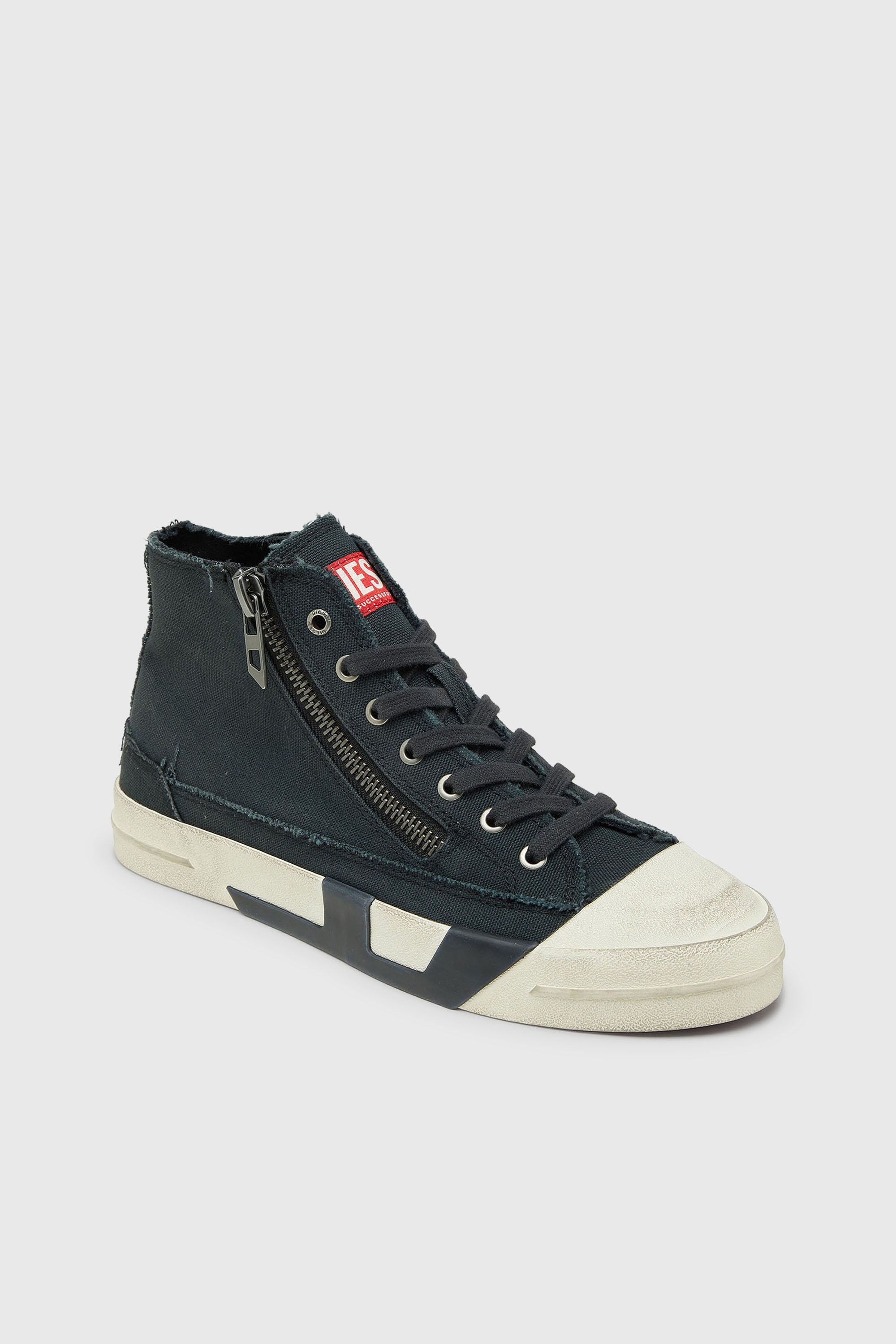Diesel - S-D-VERSE ZIP MID II, S-D-Verse - Baskets en toile effiloch&eacute;e avec logo D Homme in Noir - 6