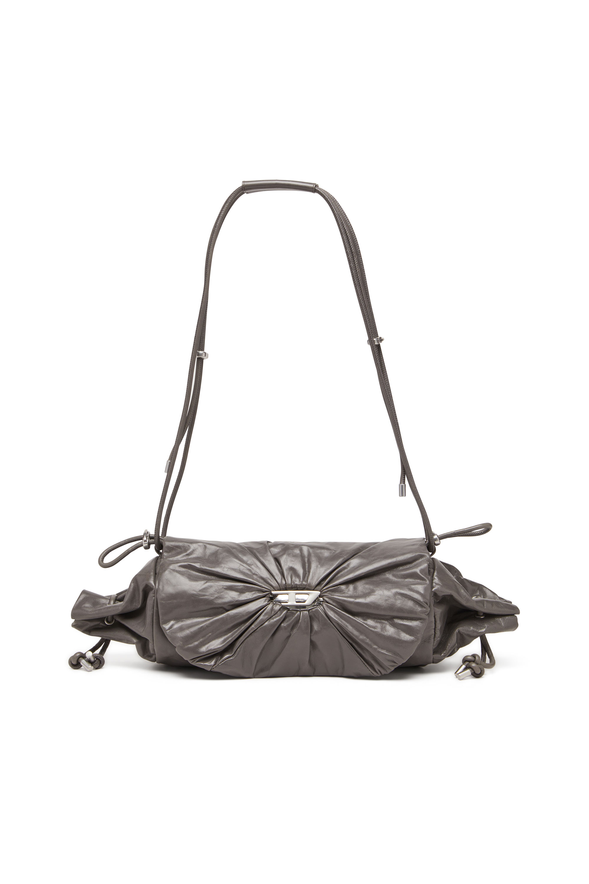 Diesel - SCRUNCH-D SHOULDER M, Scrunch-D M-Sac à bandoulière en cuir brillant Femme in Gris - 1