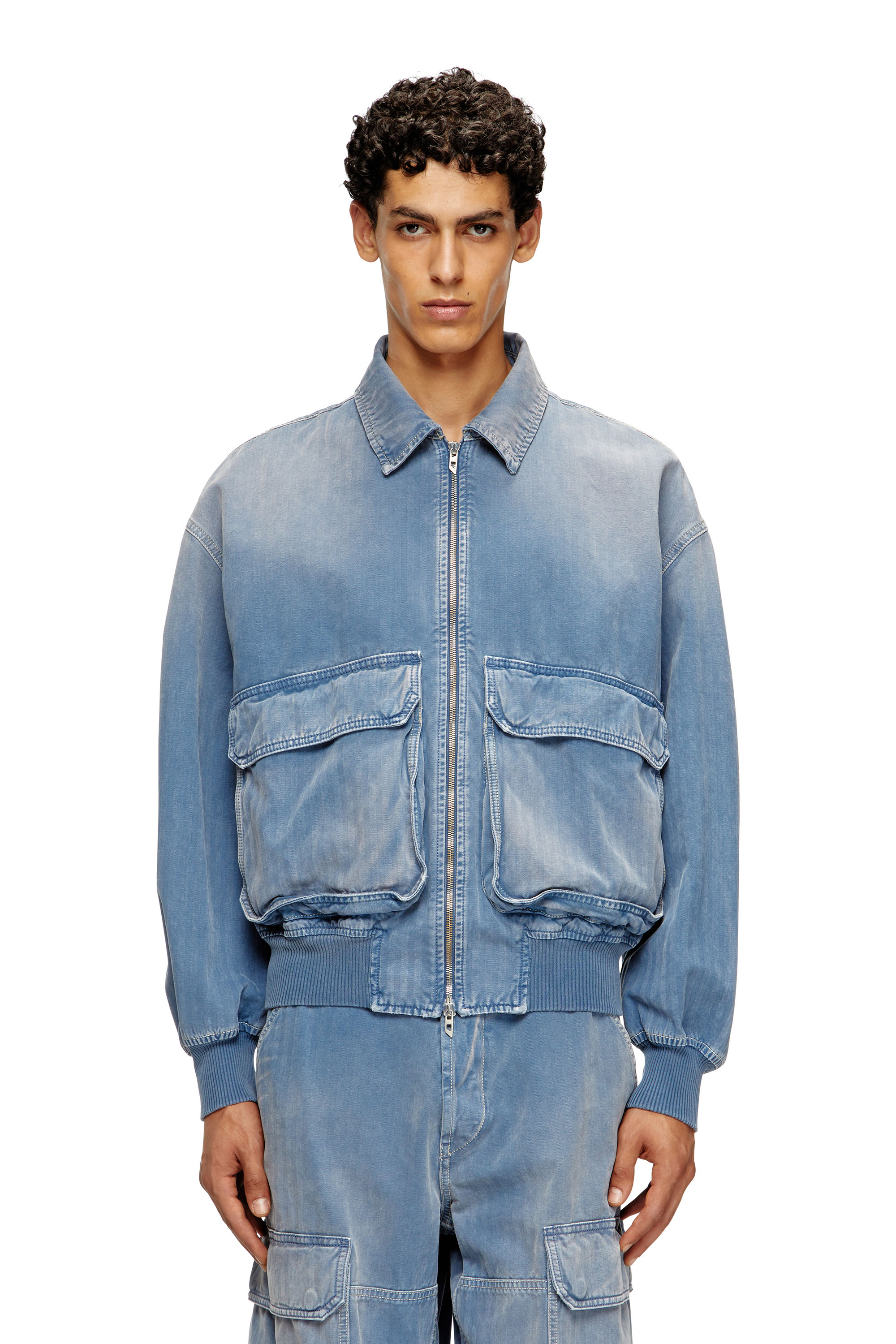 Diesel - D-KURZ, Veste en denim à chevrons coloré Mixte in Bleu - 1