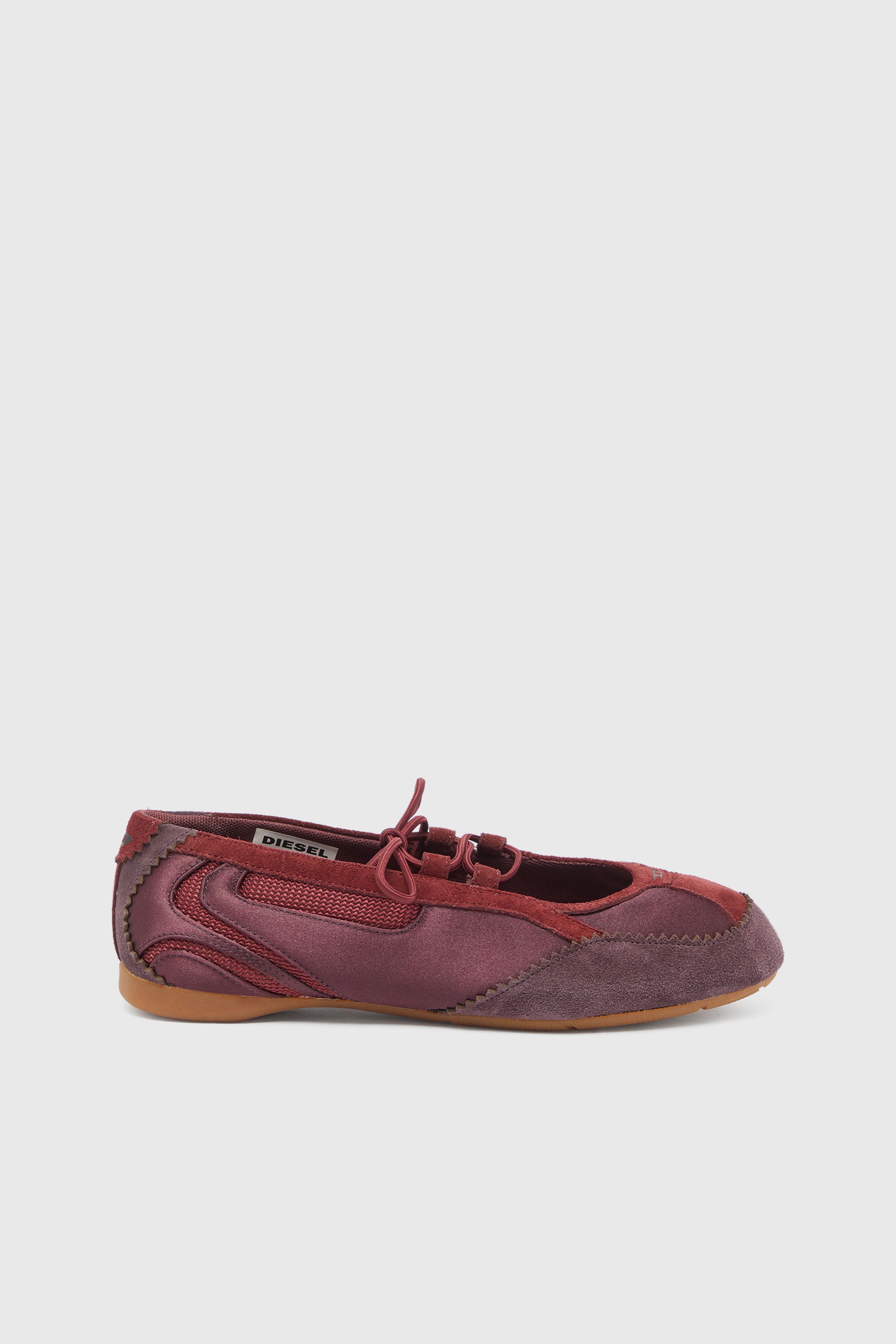 Diesel - D-MILE BALLERINA LACE UP II W, D-Mile - Ballerines &agrave; lacets en cuir et mesh Femme in Rouge - 1