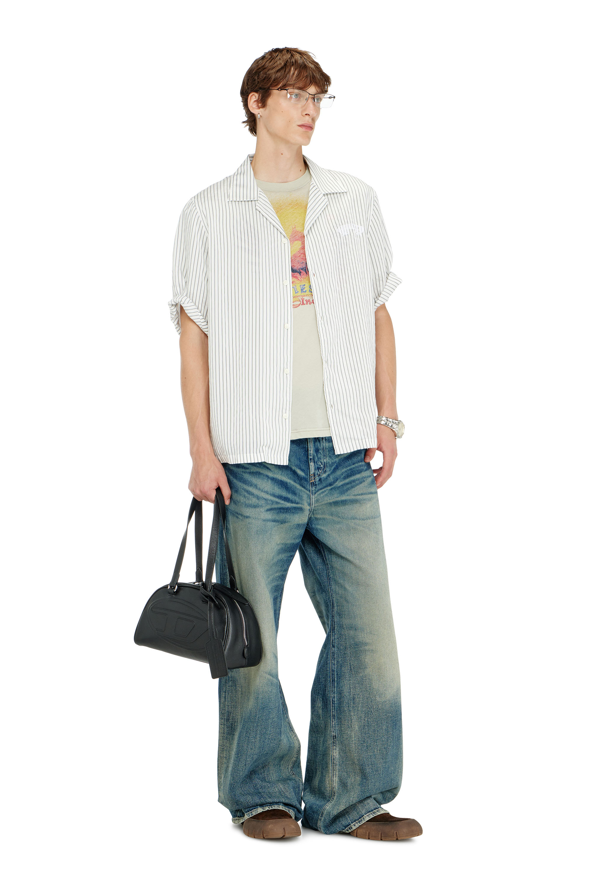 Diesel - S-MAC-EFBV, Chemise &agrave; manches courtes en modal &agrave; rayures fines Homme in Polychrome - 2