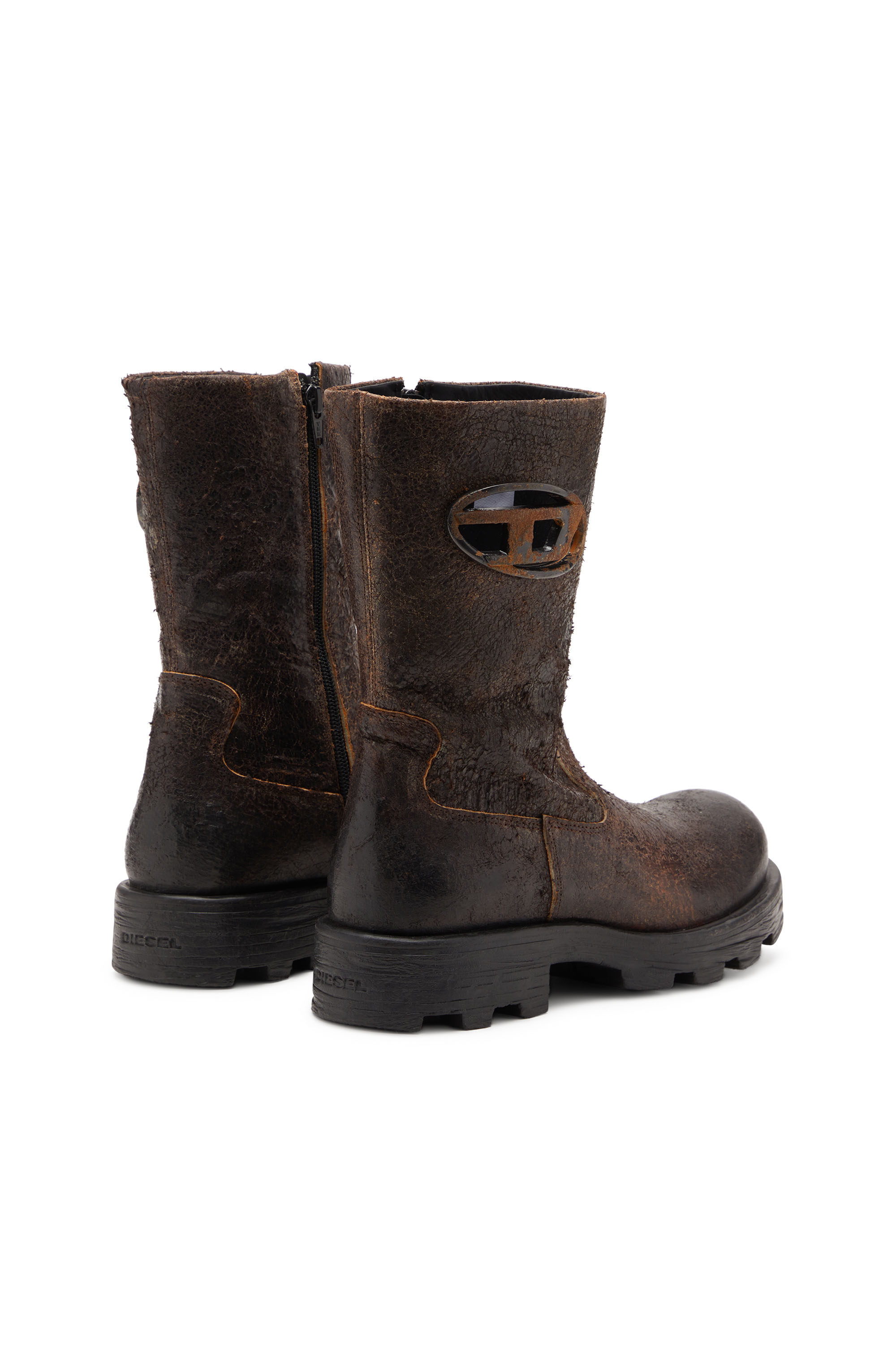 Diesel - D-HAMMER BKR D W, D-Hammer-Bottes de motard en suède craquelé vieilli Femme in Marron - 3