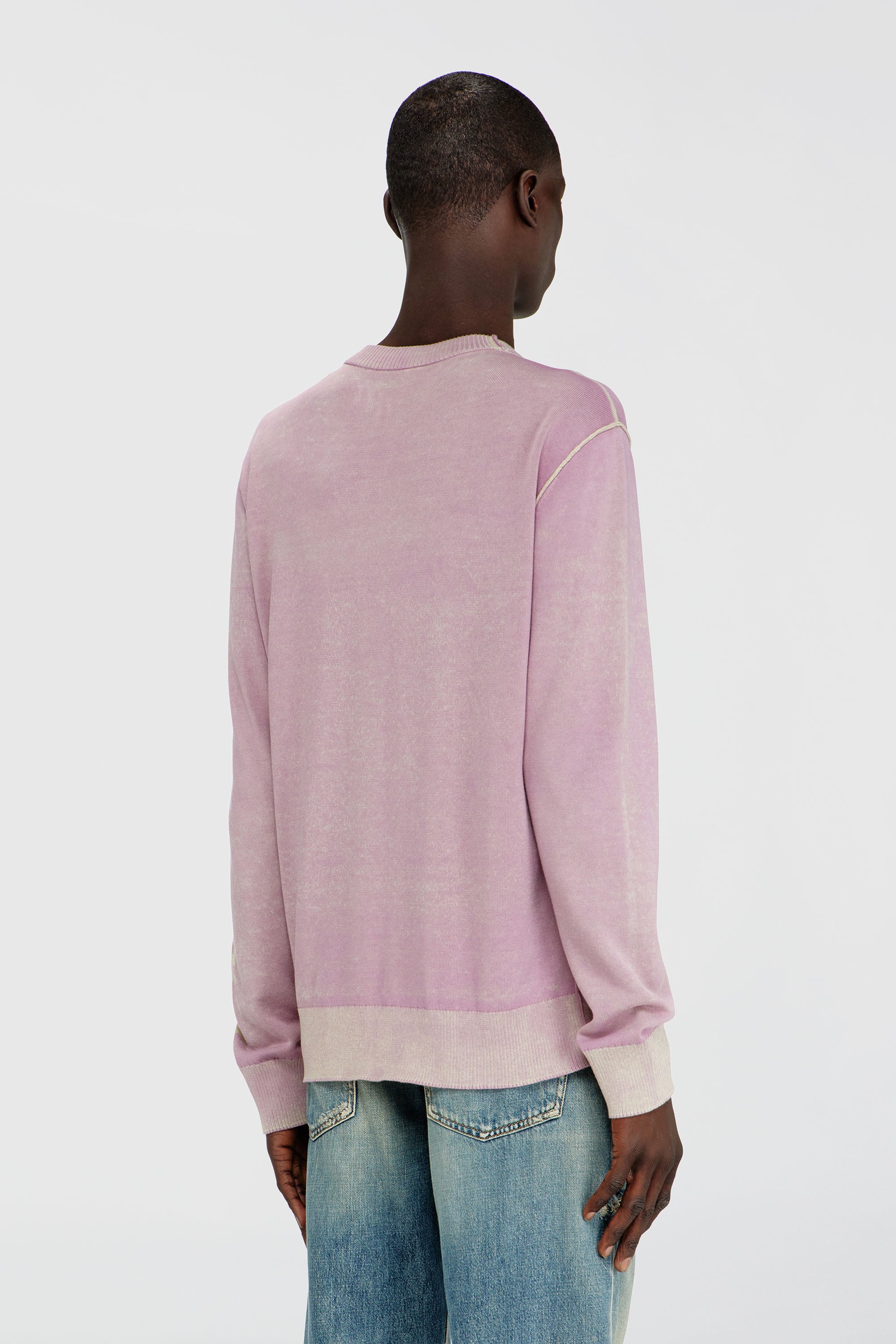 Diesel - K-LAUTI, Pull en coton trait&eacute; avec slogan Homme in Violet - 4