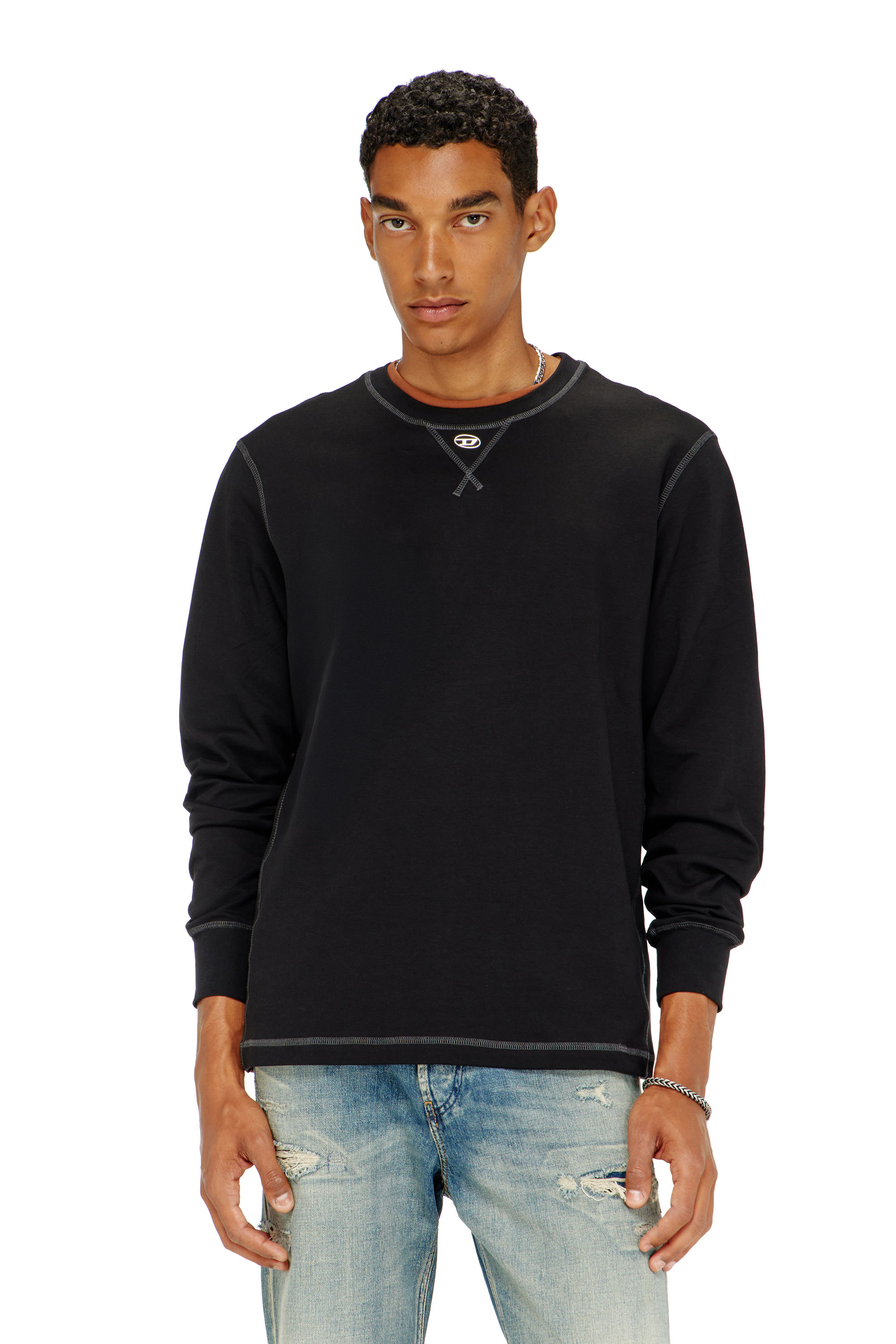 Diesel - T-MADJUST-LS-TR, T-shirt &agrave; manches longues en coton avec Oval D Homme in Gris - 3