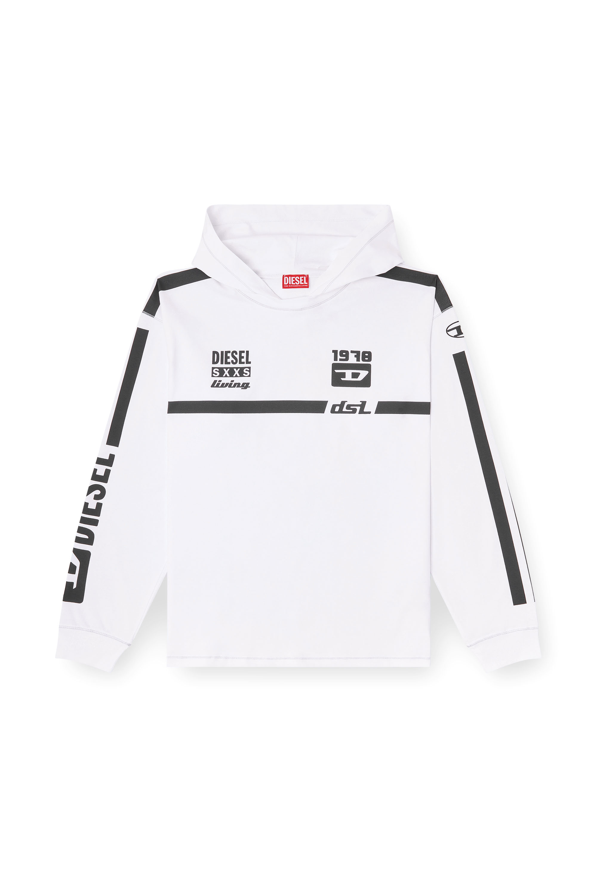 Diesel - T-BOXT-LS-HOOD-RIB, Sweat &agrave; capuche T-shirt avec graphismes contrast&eacute;s Homme in Blanc - 3