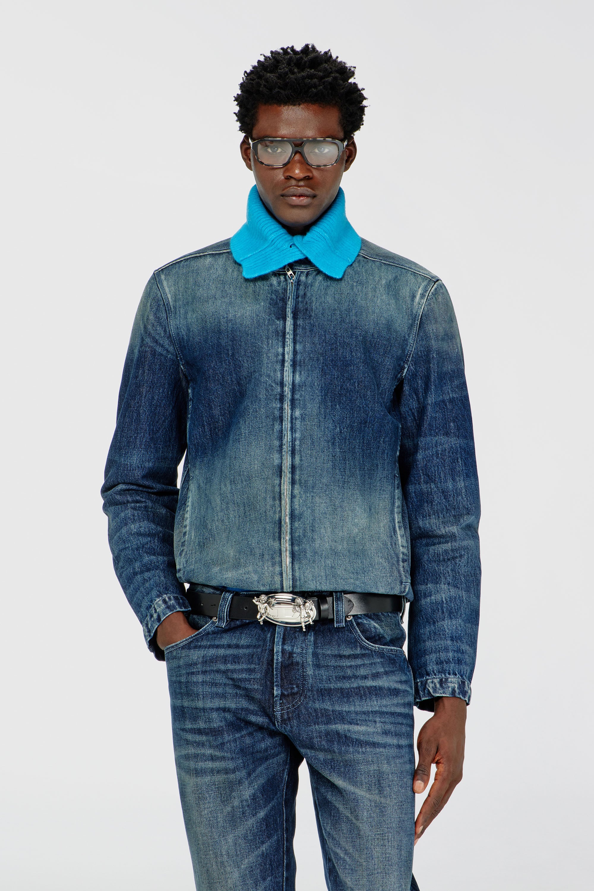 Diesel - D-GLORY-FSJ, Veste motard en denim Homme in Bleu - 1