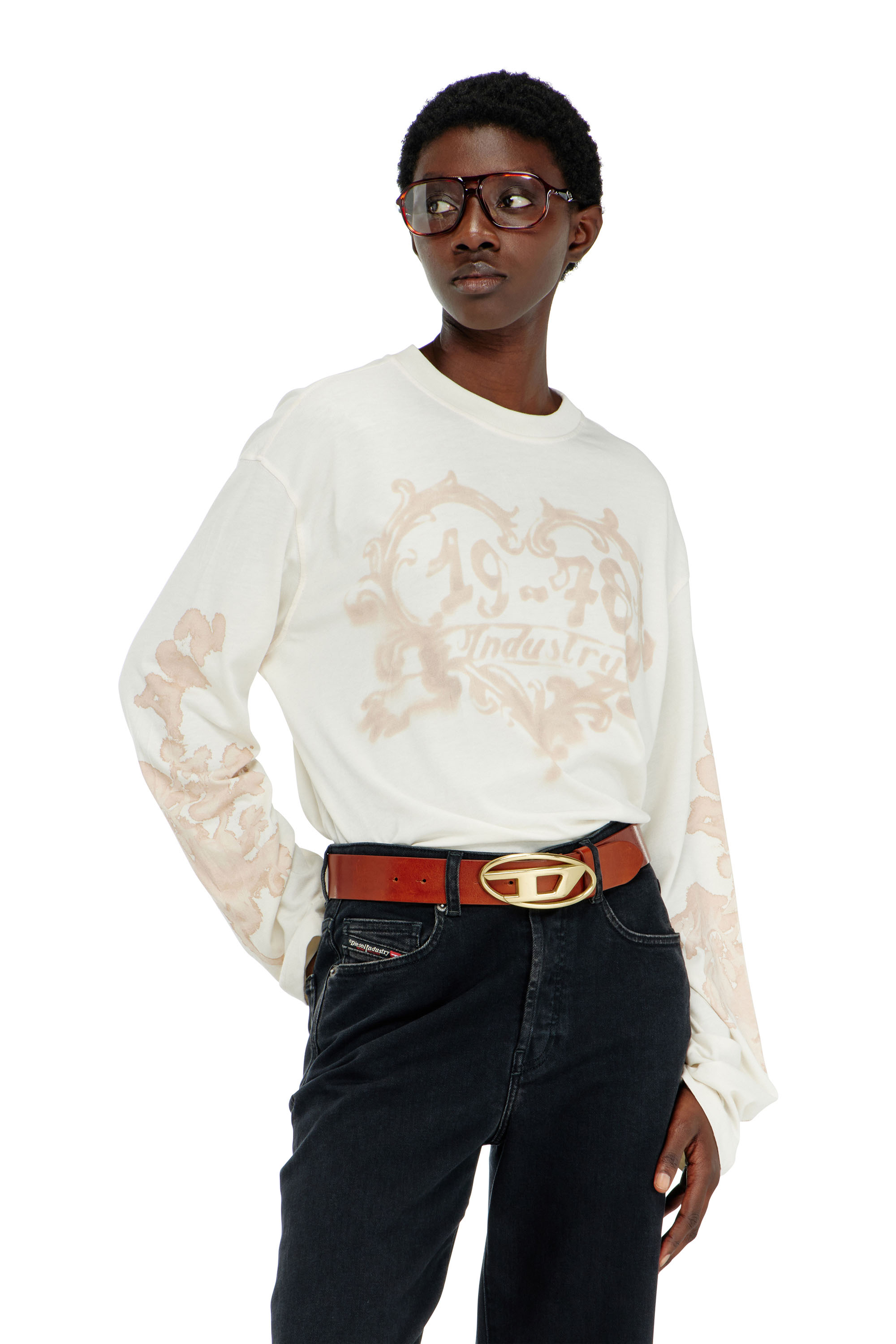 Diesel - T-HILARY-LS-AA1, T-shirt &agrave; manches longues en coton avec imprim&eacute; graphique Femme in Polychrome - 1