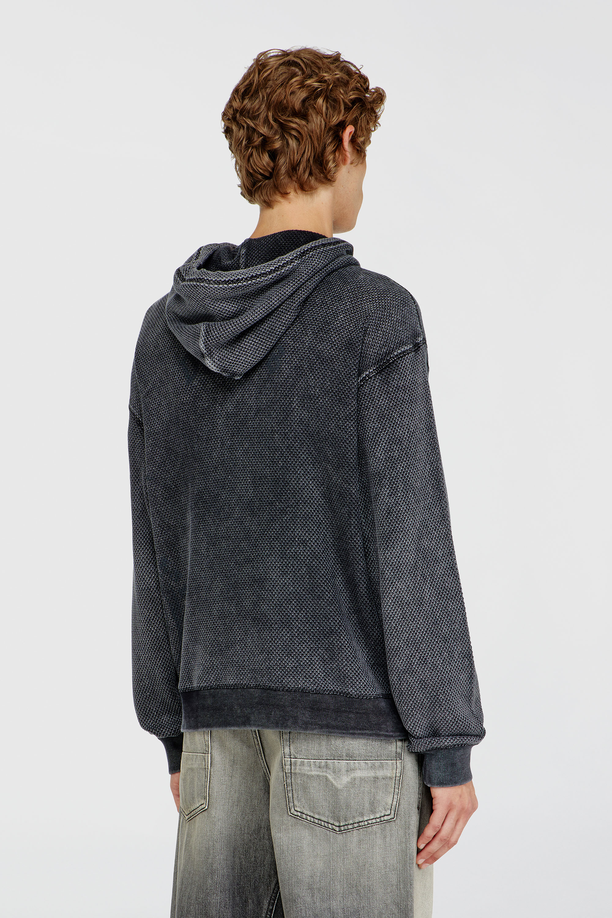 Diesel - S-NORM-HOOD-AA1, Sweat &agrave; capuche en mesh de coton textur&eacute; Homme in Gris - 4