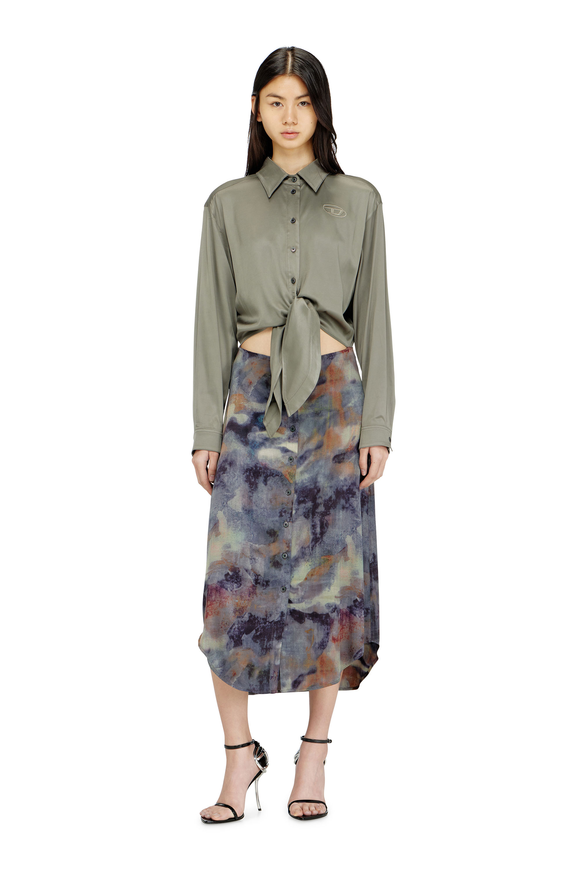 Diesel - D-ELTA, Robe en satin mi-longue avec haut nou&eacute; Femme in ToBeDefined - 2