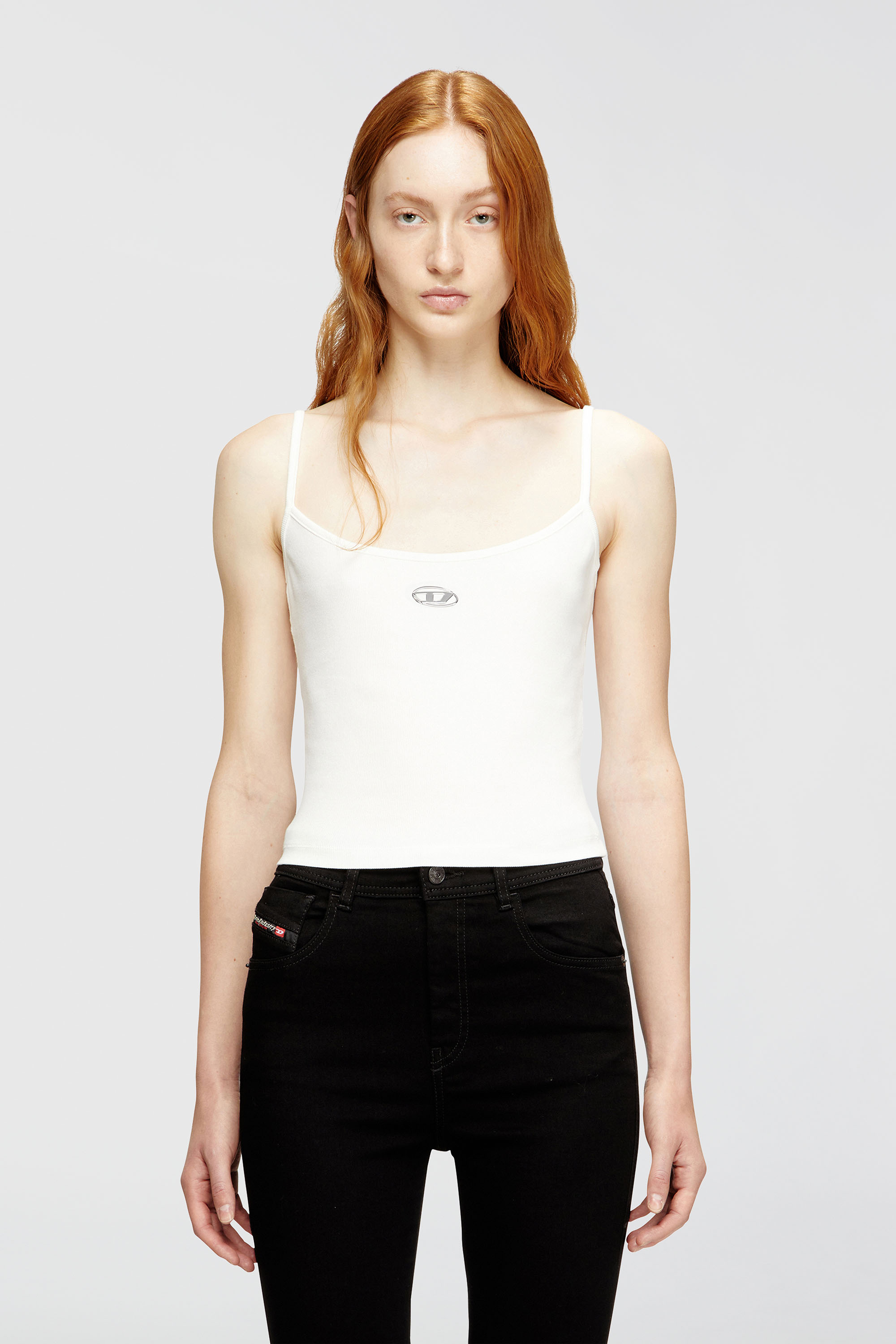 Diesel - T-HUPY-OD, Woman's Ribbed tank top with metallic Oval D in White - 1