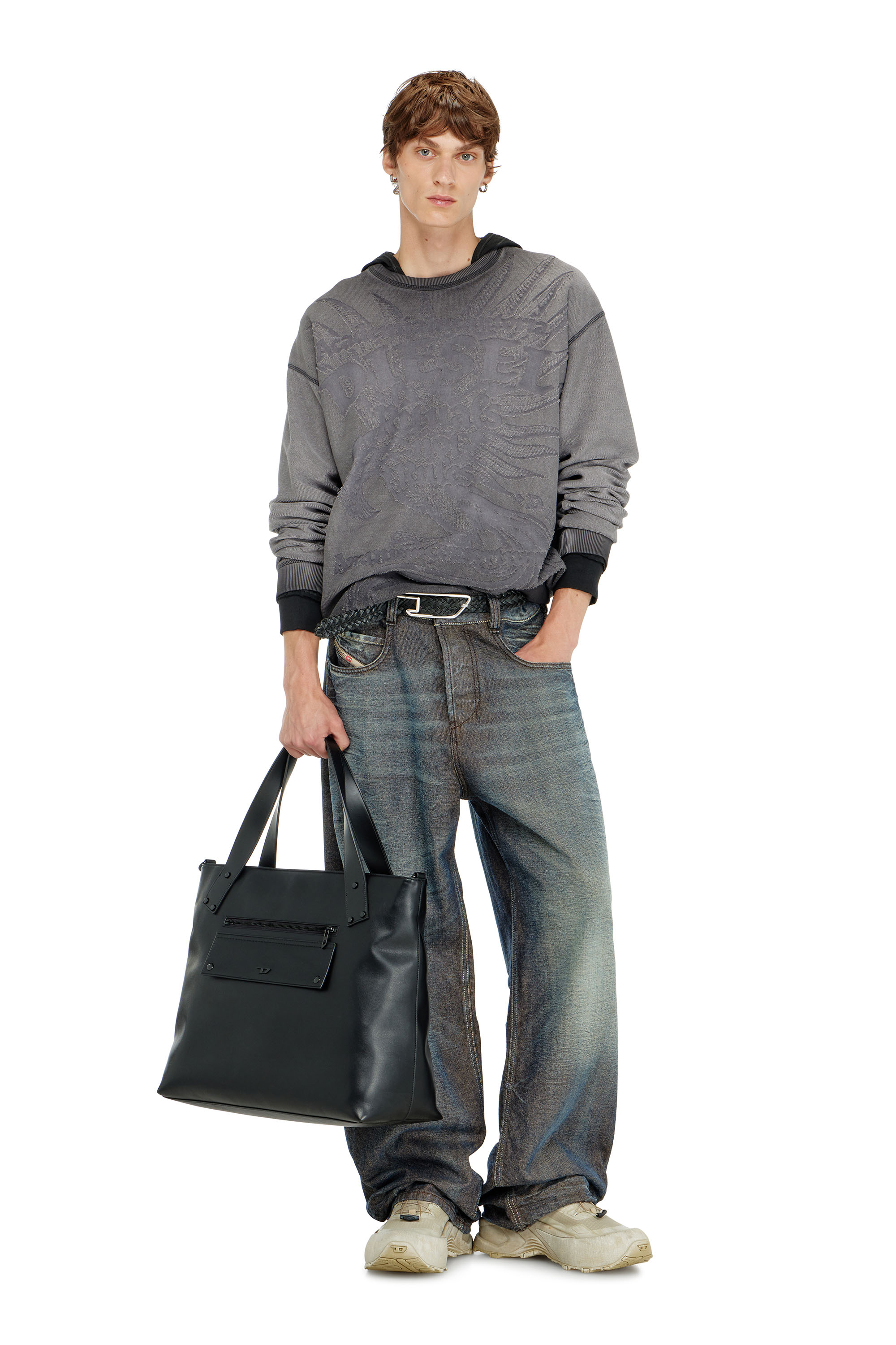 Diesel - S-ARON-RAW, Sweat-shirt avec imprim&eacute; d&eacute;vor&eacute; Homme in Gris - 2