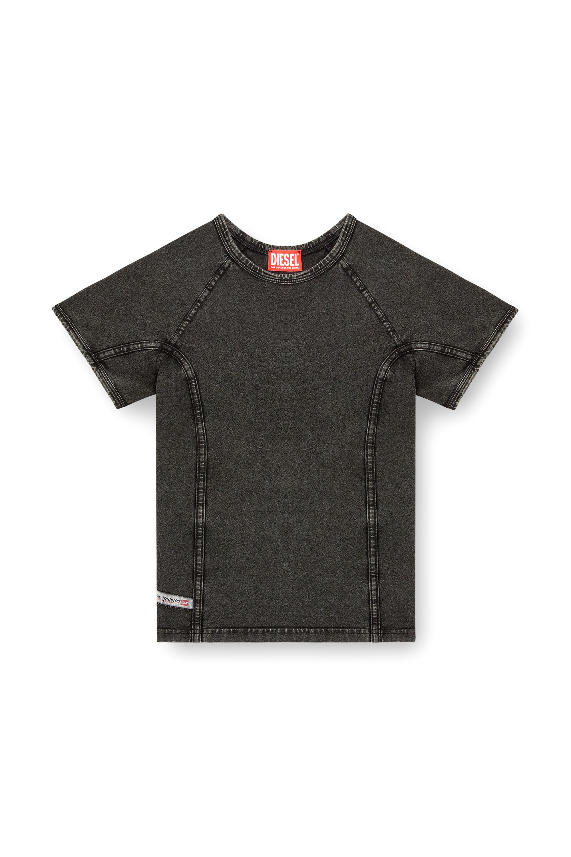 Diesel - T-LYNNE, Top effet denim en jersey stretch Femme in Noir - 3