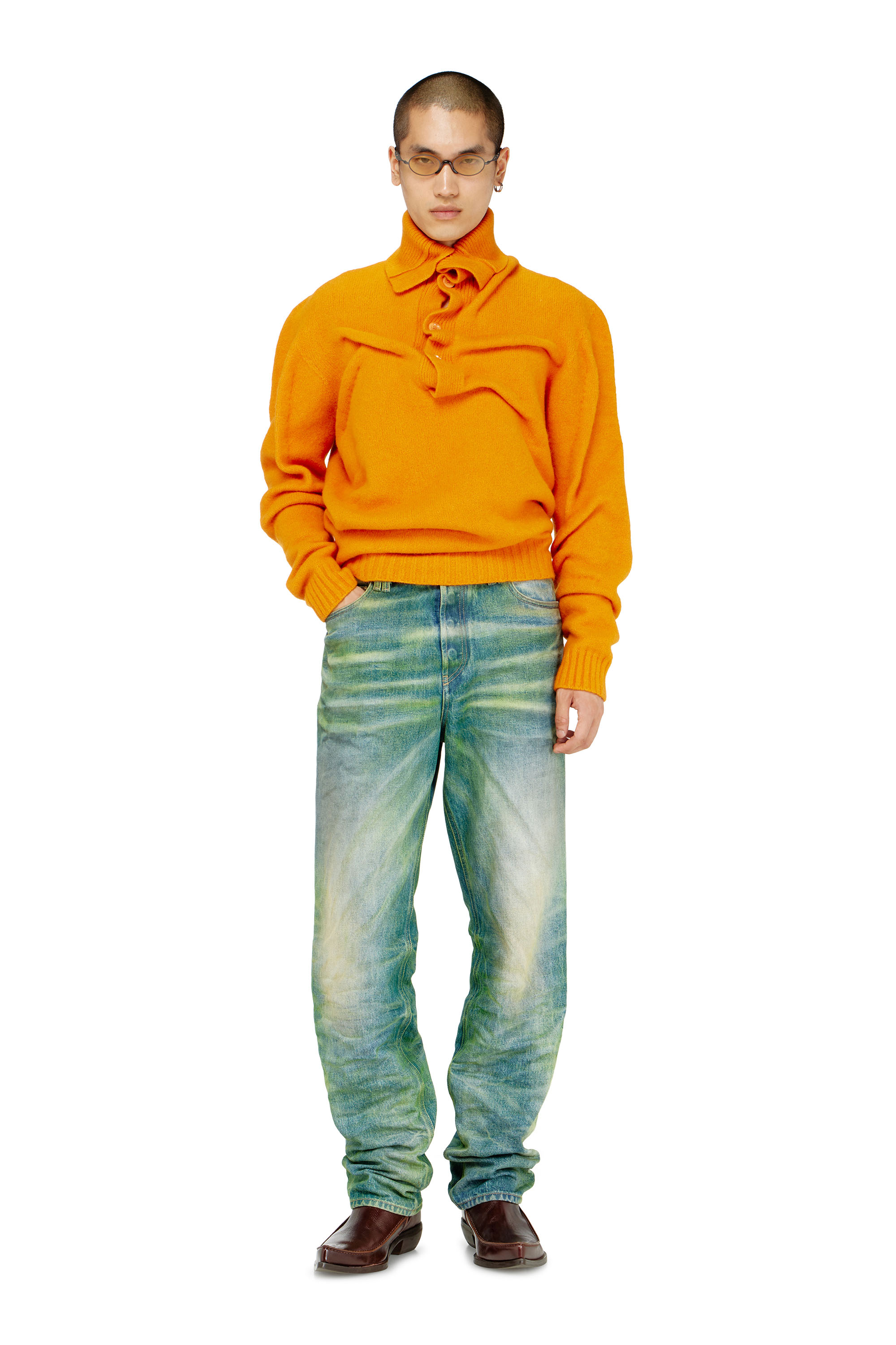 Diesel - K-ANDREW, Pull col boutonnage en maille bouillie froiss&eacute;e Homme in ToBeDefined - 2