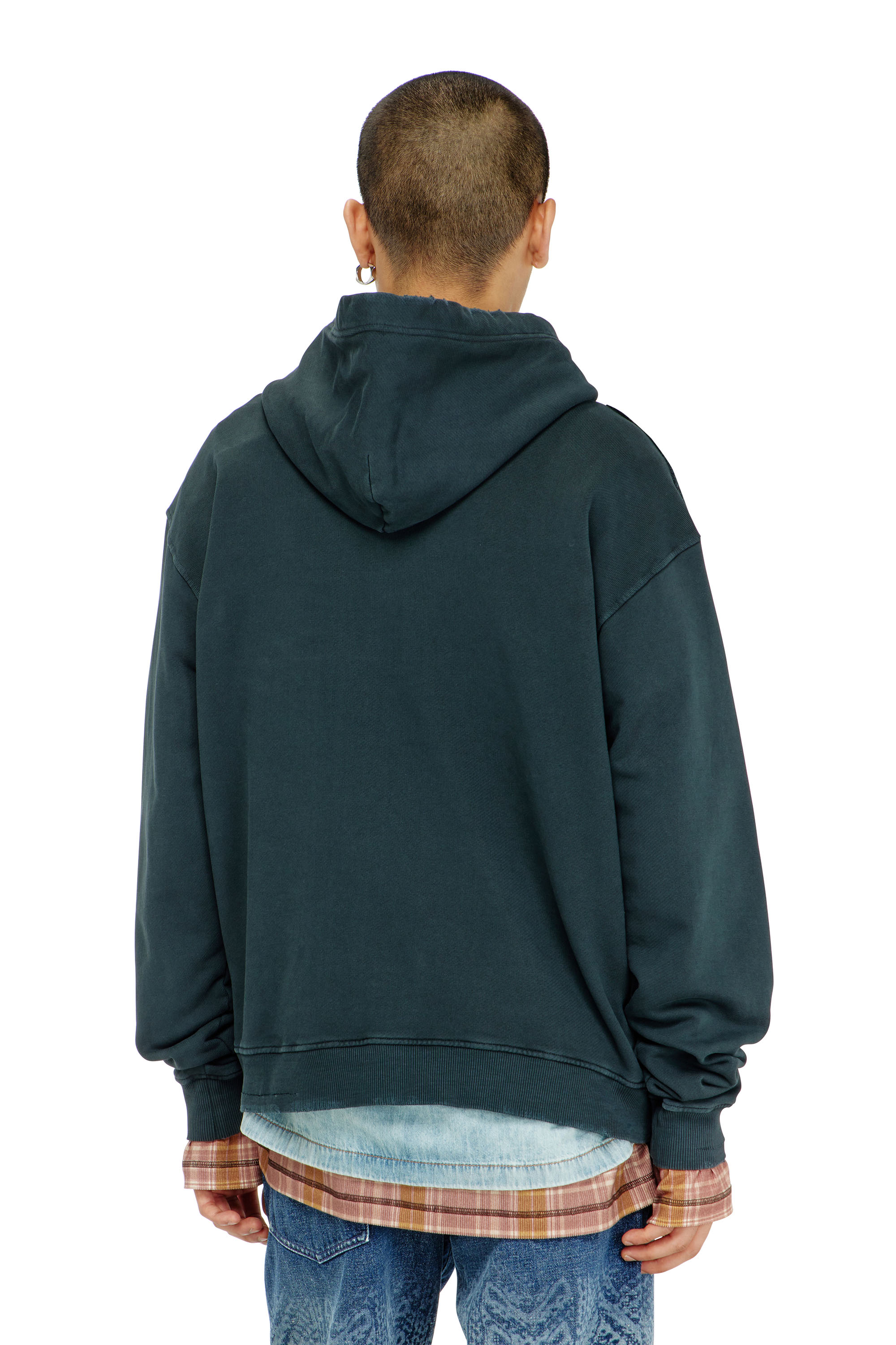 Diesel - S-NORM-HOOD-CRYSTALS, Sweat &agrave; capuche avec d&eacute;chirures et d&eacute;tails en cristal Homme in Vert - 4