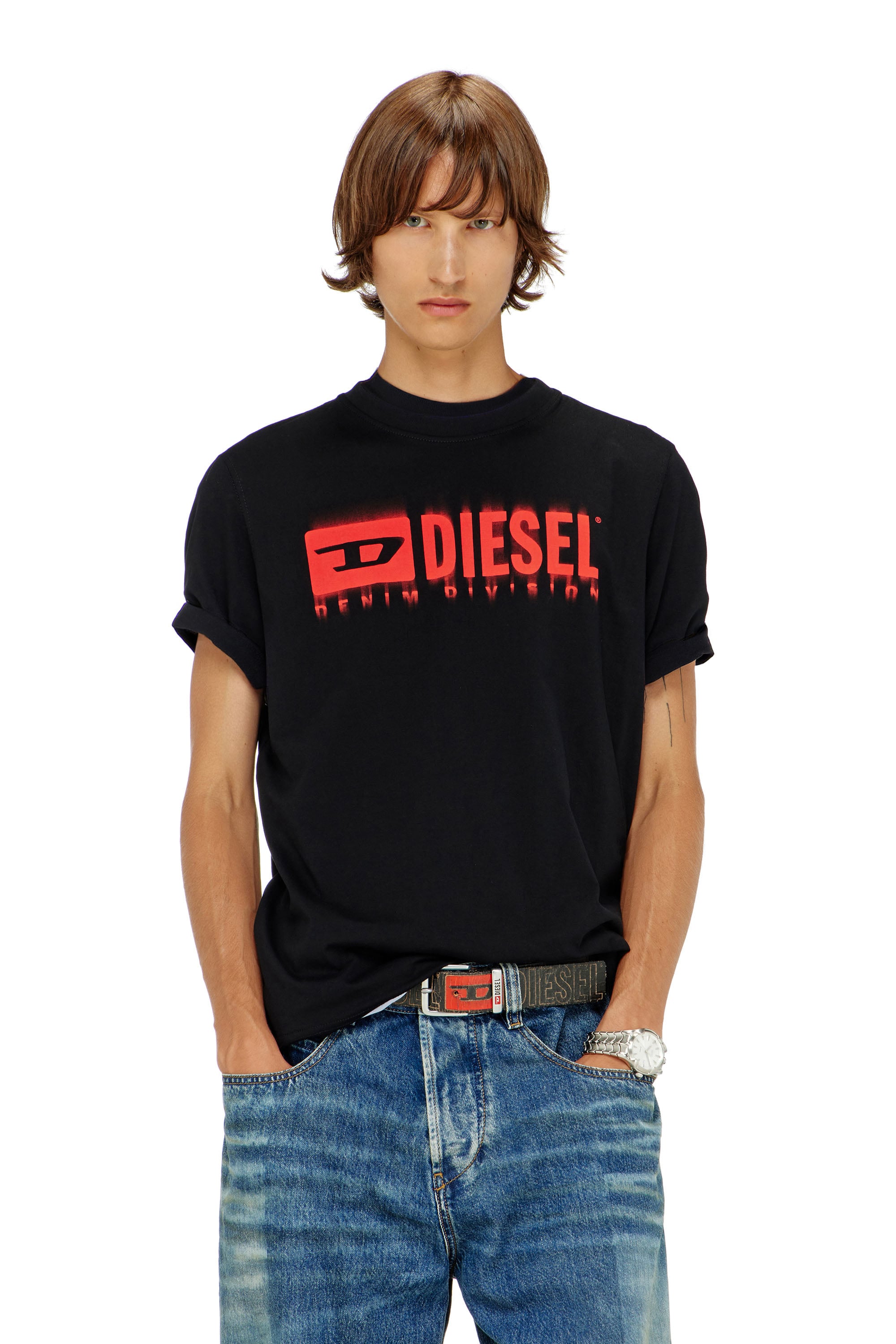 Diesel - T-ADJUST-Q7, T-shirt avec logo Diesel effet flou Homme in Noir - 1