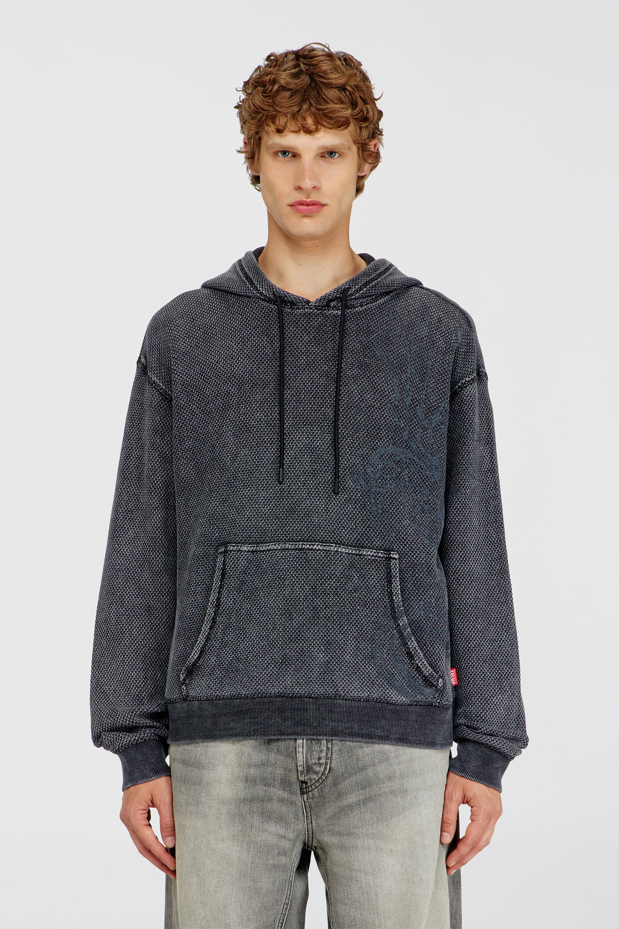 Diesel - S-NORM-HOOD-AA1, Sweat &agrave; capuche en mesh de coton textur&eacute; Homme in Gris - 1