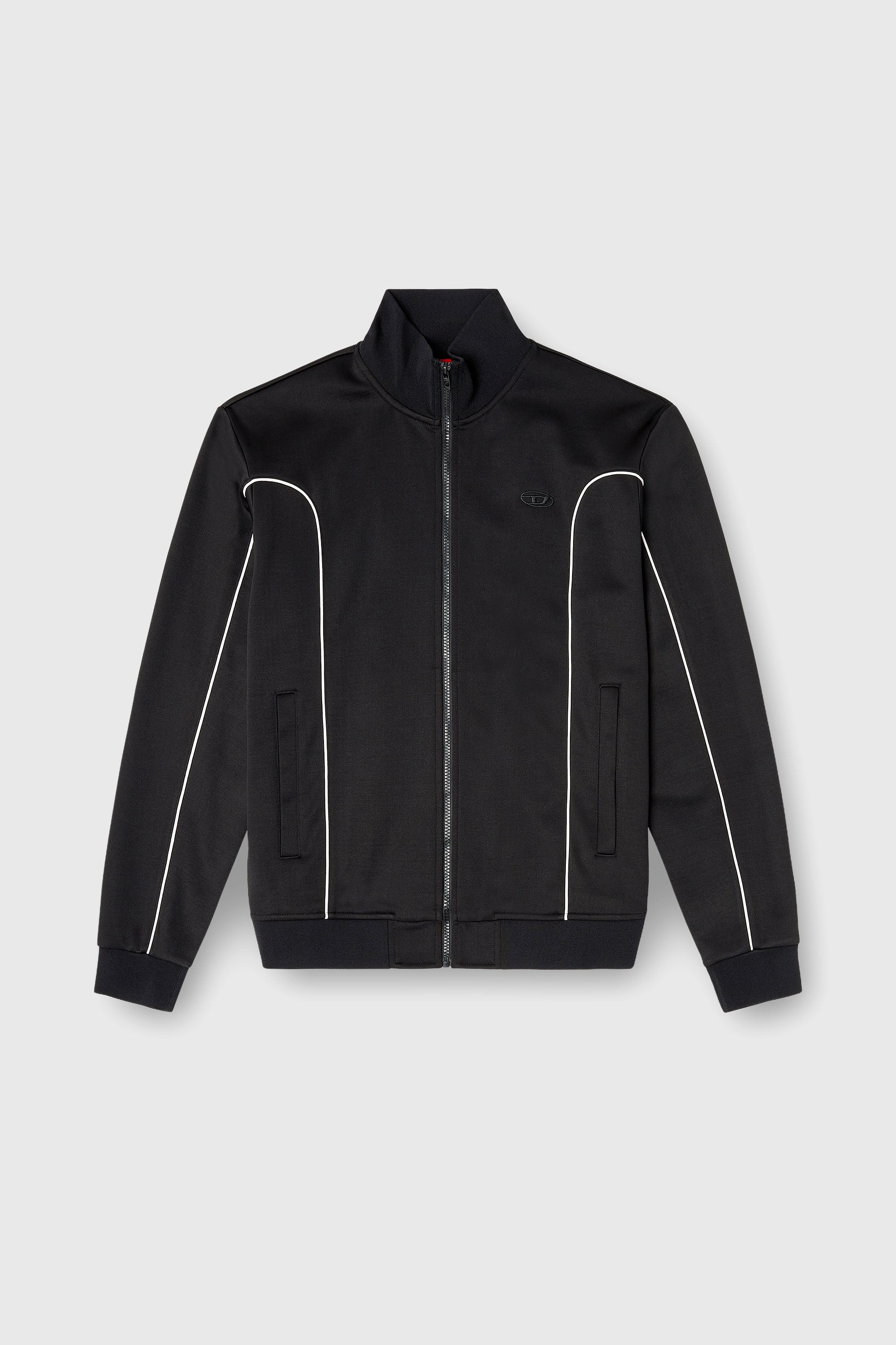 Diesel - S-LOCKING-DO, Veste de surv&ecirc;tement en tissu molletonn&eacute; avec passepoil contrastant Homme in Noir - 2