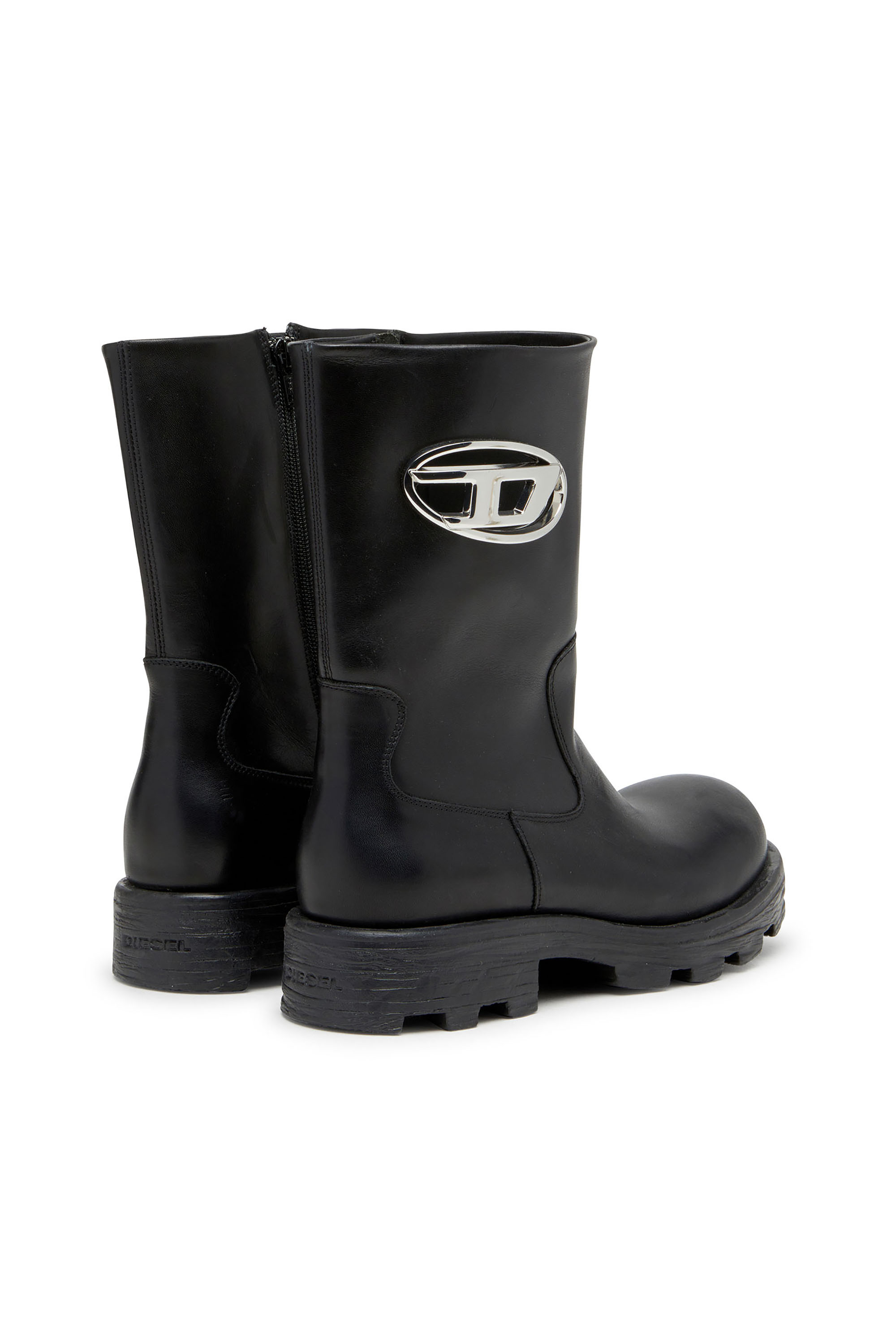 Diesel - D-HAMMER BKR D W, D-Hammer-Bottes en cuir découpées avec ferrures à logo Femme in Noir - 4