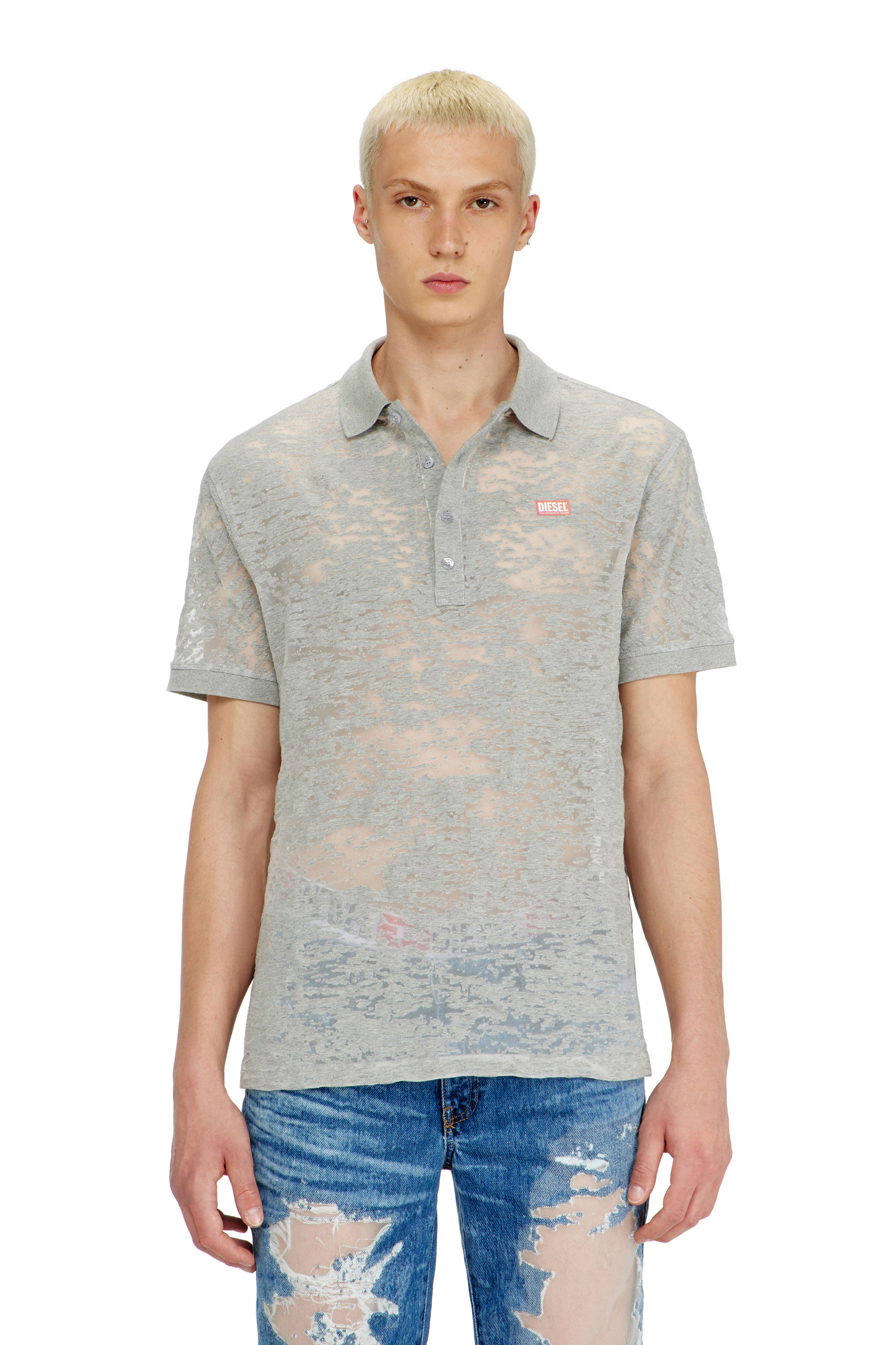 Diesel - PR-T-REJUST, Polo en jersey all-over devor&eacute; Homme in Gris - 1