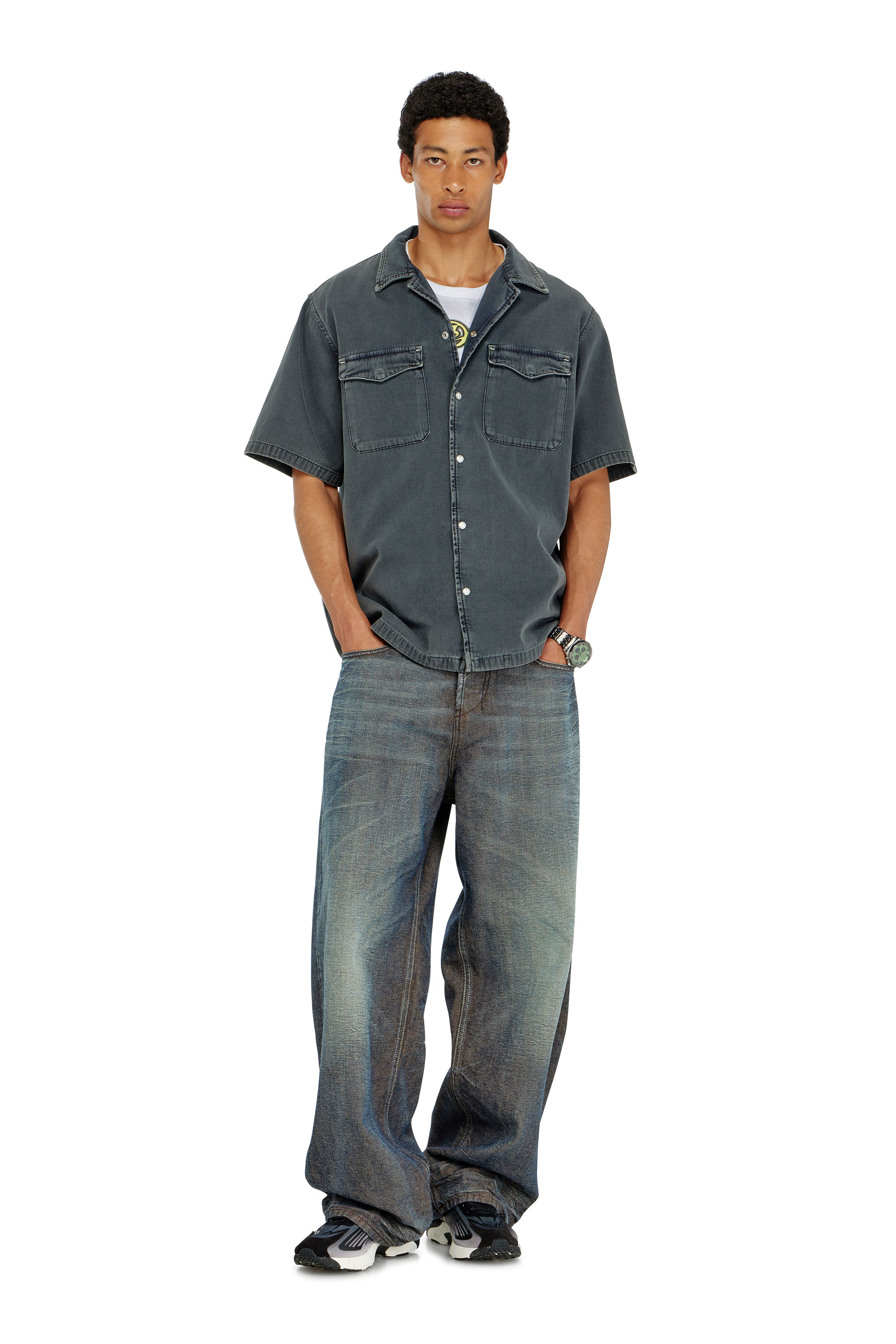 Diesel - D-NABIL-P, Chemise bowling en denim color&eacute; Homme in ToBeDefined - 1